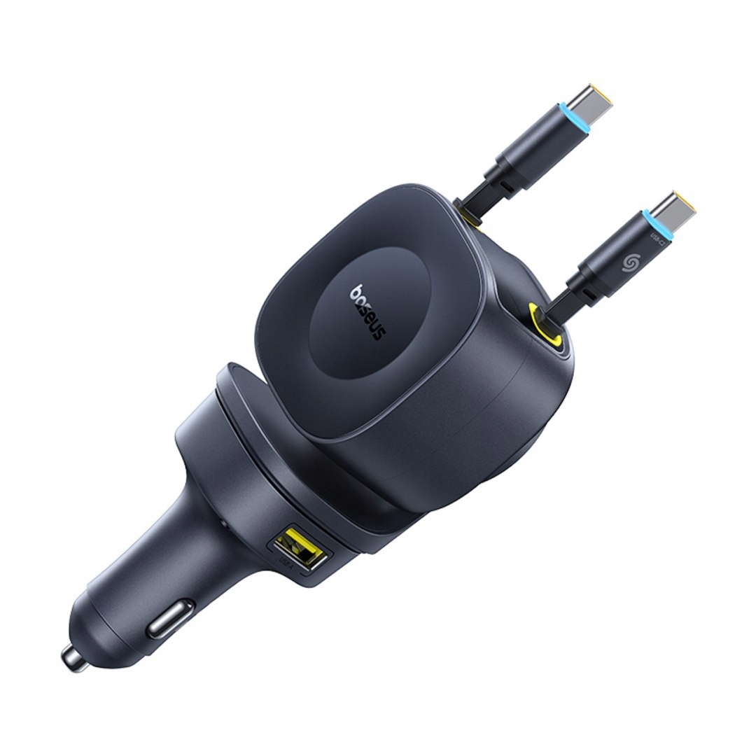 automobilová Usb-c Usb-a s navíjecími kabely Usb-c 60W černá B