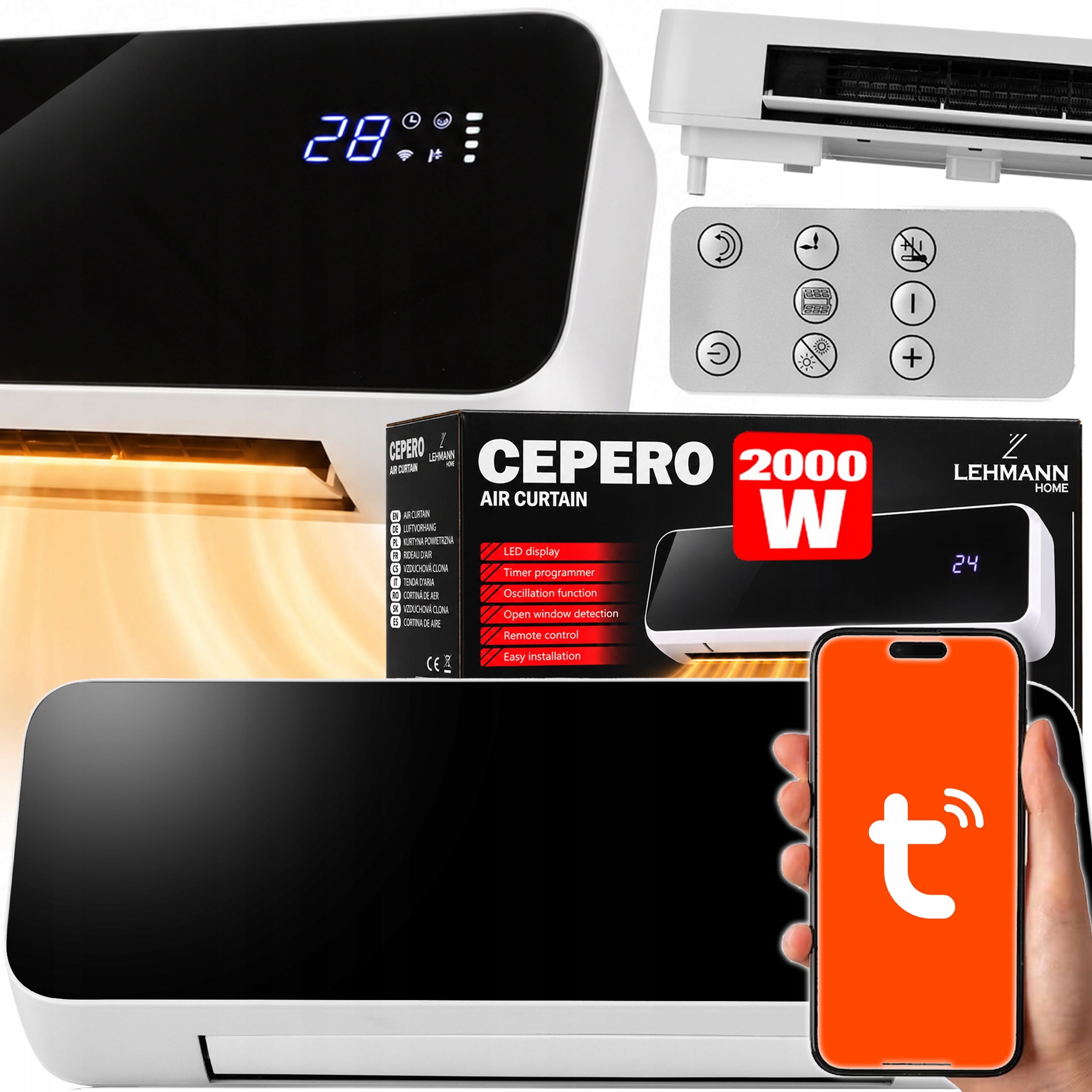 Vzduchová Clona Elektrický Ohřívač Farelka Timer WiFi Pilot 2000W