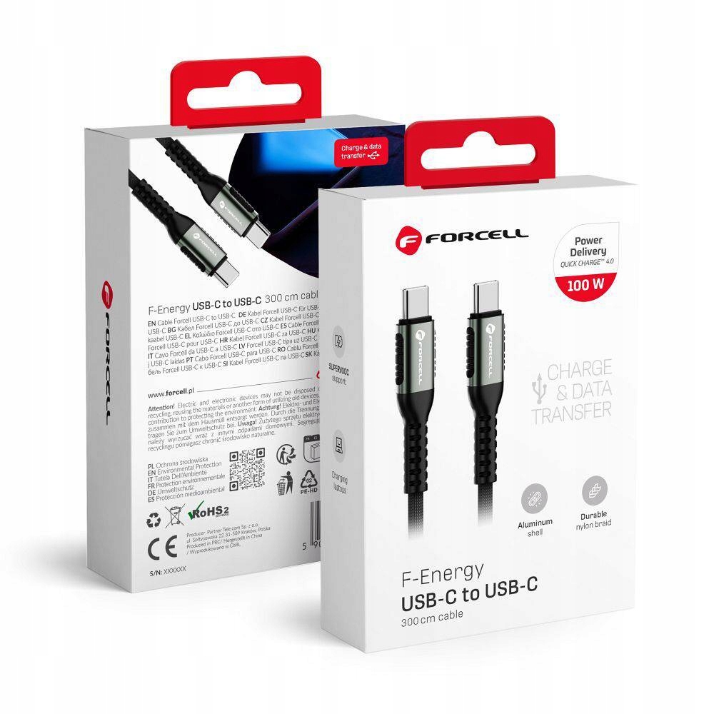 Forcell F-Energy C260 Kabel Typ C Do Typ C Qc4.0 Pd 5A 100W Cafule 3 M