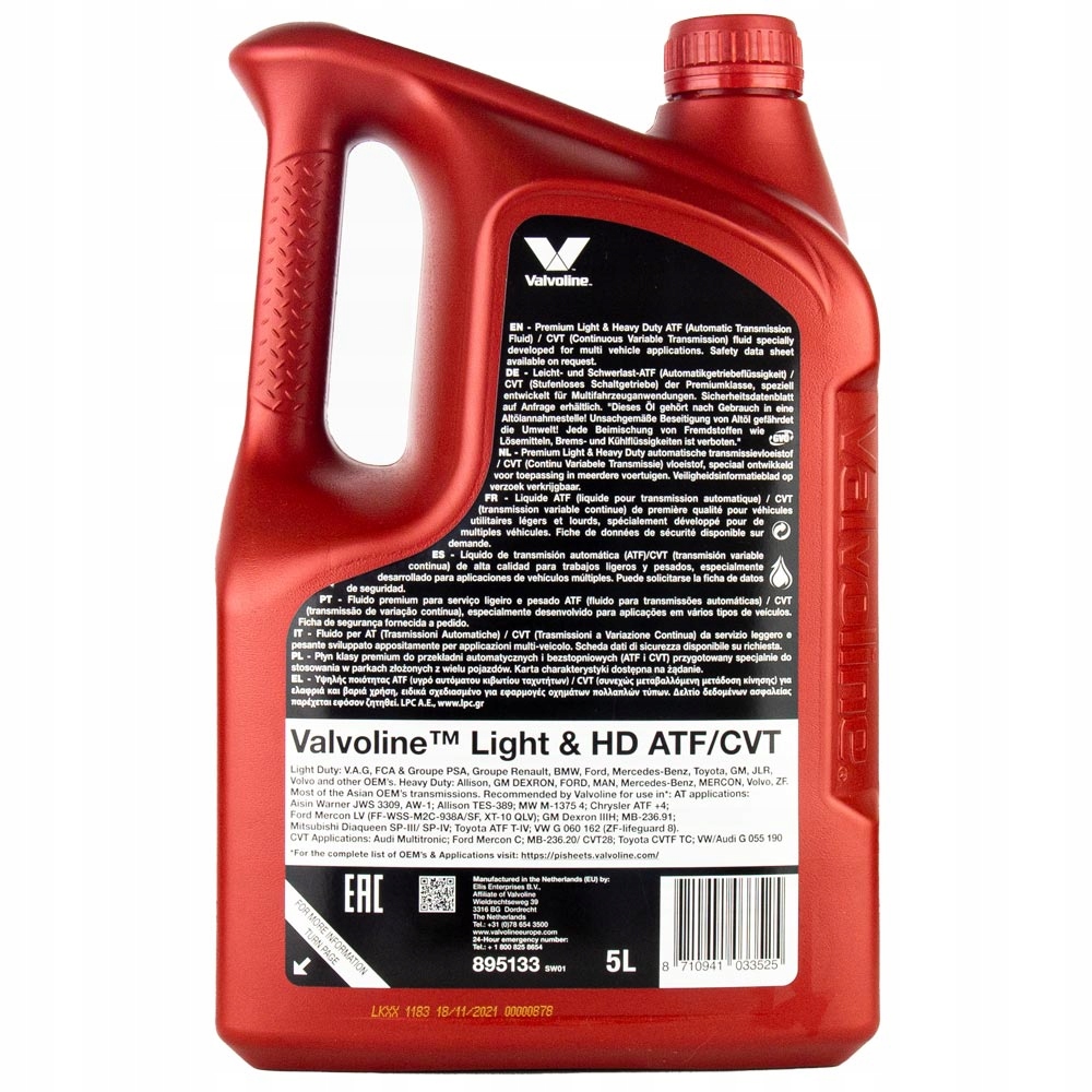 VALVOLINE Light & Heavy Duty ATF/CVT 5L- olej do skrzyni biegów automatycz Producent Valvoline