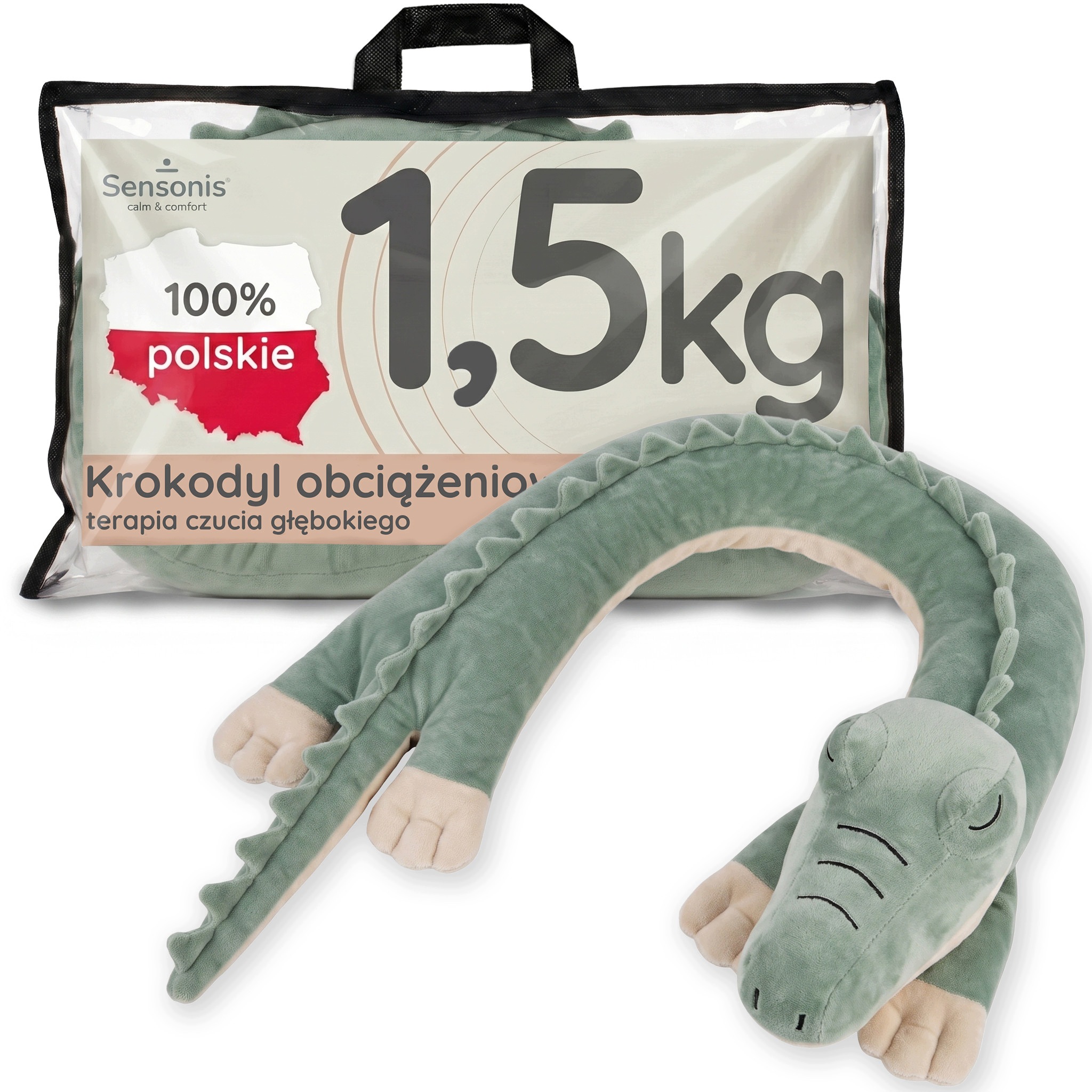 Maskotka obciążeniowa 1,5kg regul. pluszak Krokodyl kołnierz gadżet adhd Pl