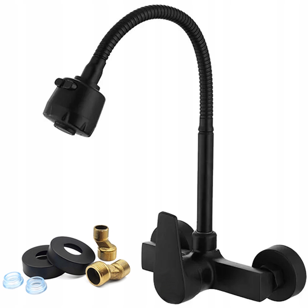 BATERIA UMYWALKOWA KUCHENNA GIĘTKA ŚCIENNA CZARNA FLEX KRAN DO UMYWALKI