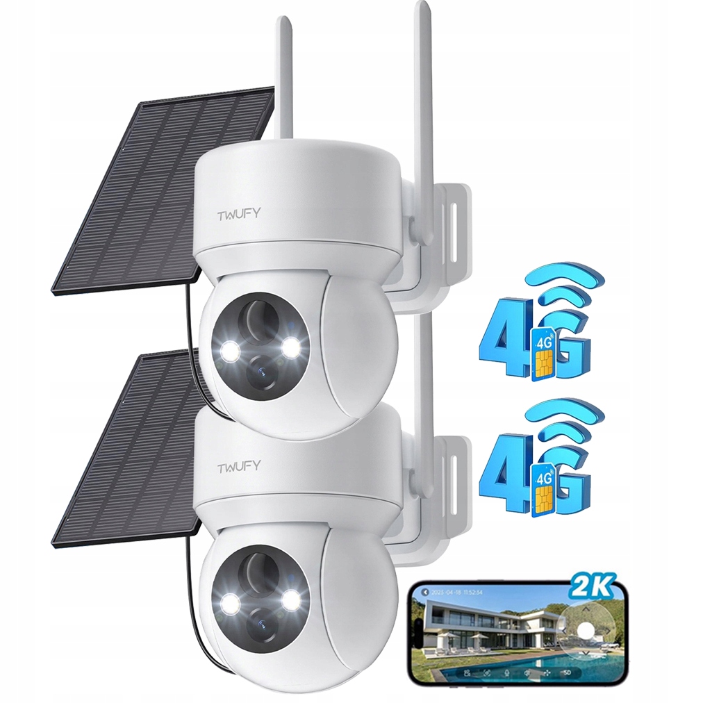 Otočná Solární Kamera Gsm 4G Lte Sim 2K 3MPX Zoom 4X Ptz Monitoring 2ks