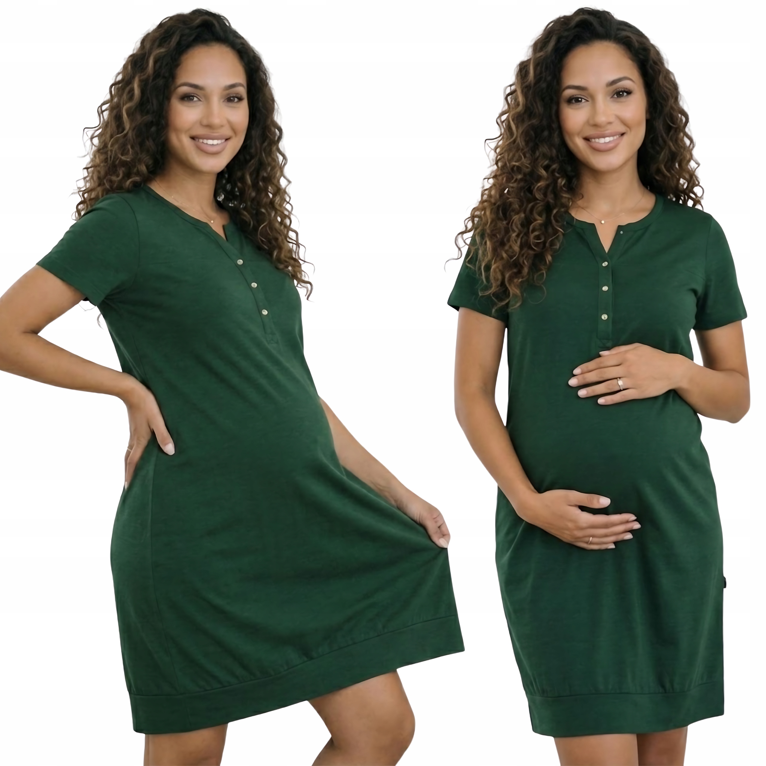 Noční Košile Na Kojení Těhotenské Rozepínací Pyžamo Lahvově Zelená Barva XXL