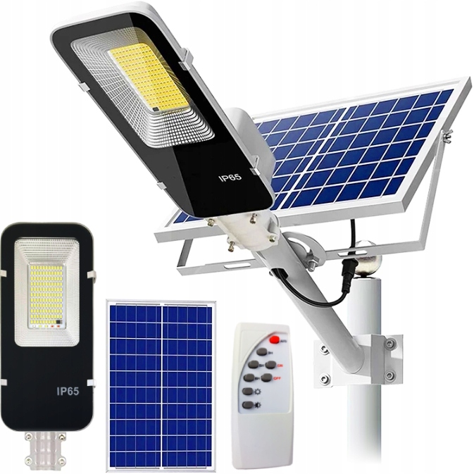 Mocna Lampa Solarna Diod Led Ścienna Uliczna Pilot IP65 7000K Cob Ogród