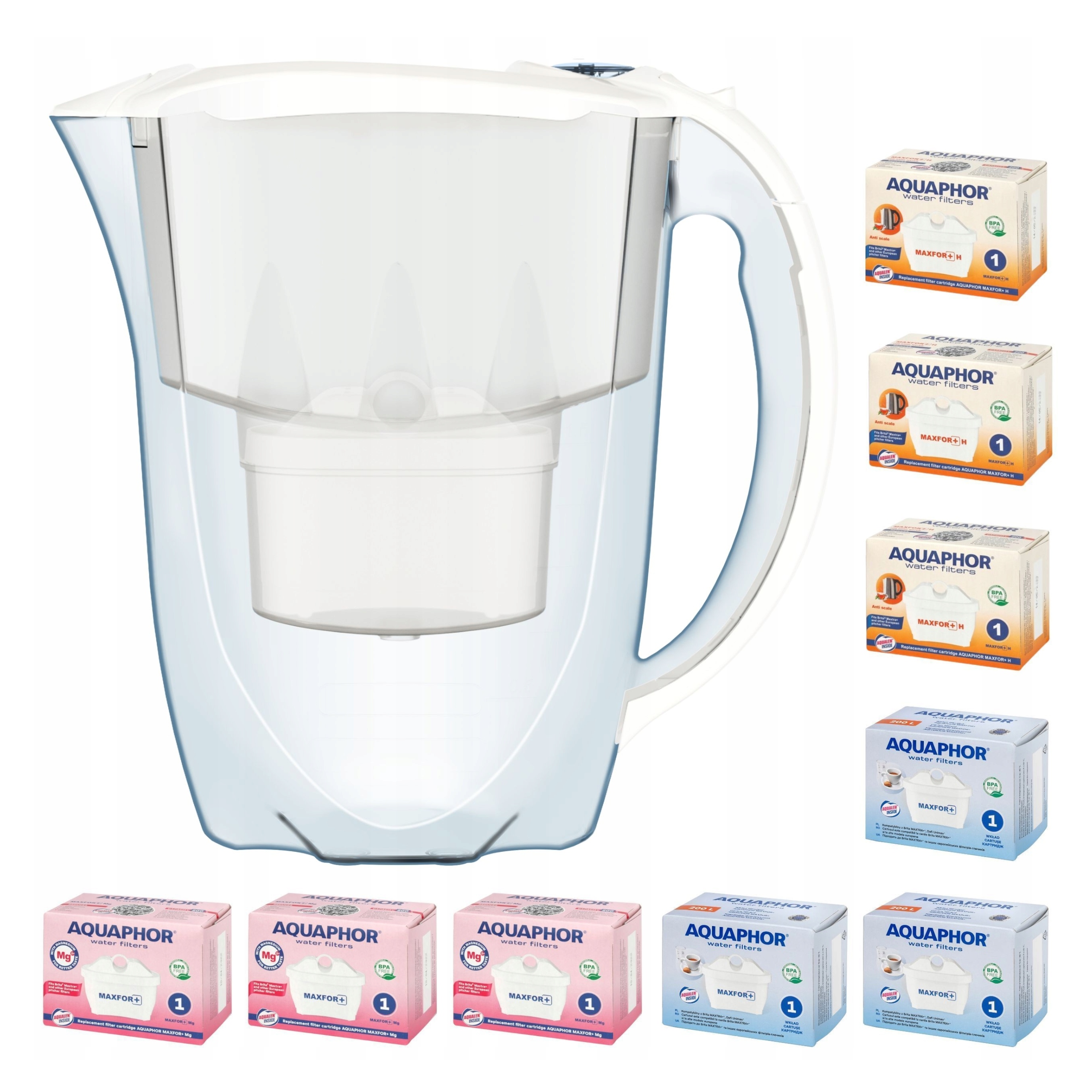 Filtrační konvice Aquaphor Amethyst 2,8 l s 9 vložkami, bílá