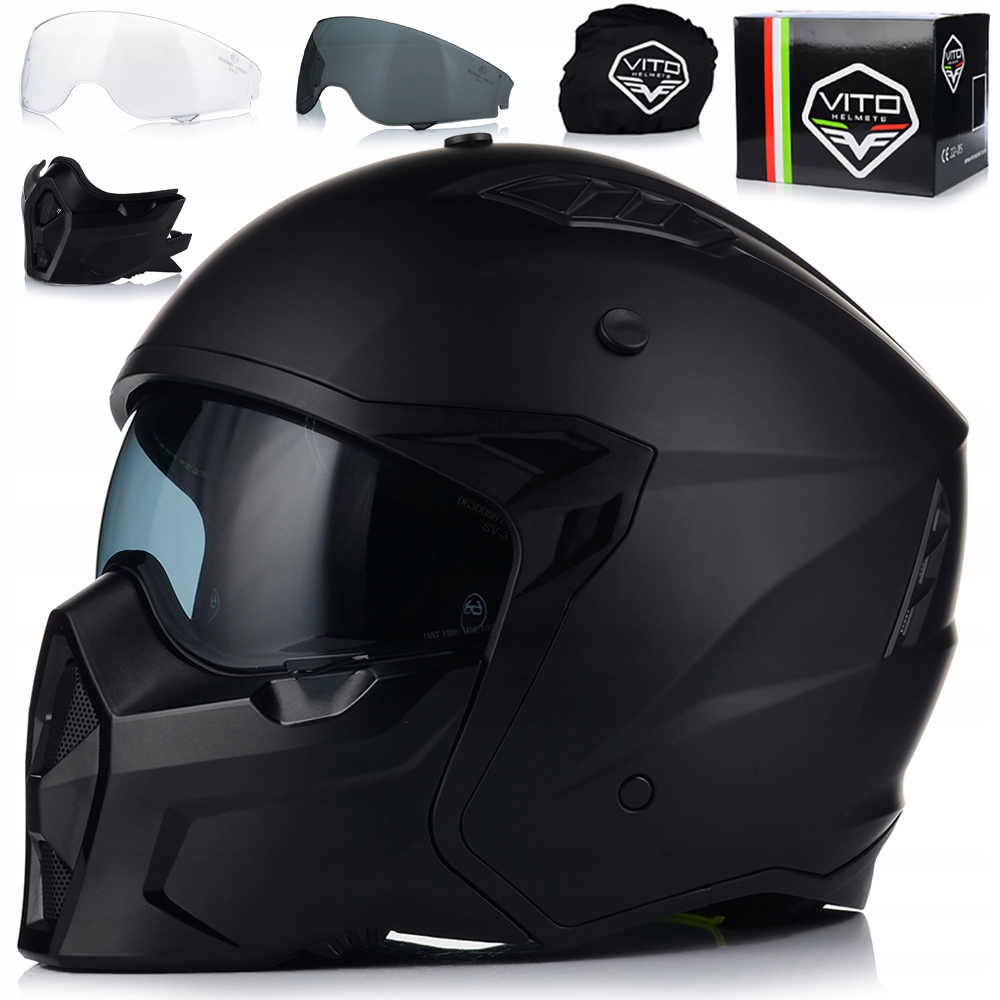 Motocyklová Prilba 4v1 Vito Predator Matt Odnímateľná Čepeľ Strieška 2xBLENDA