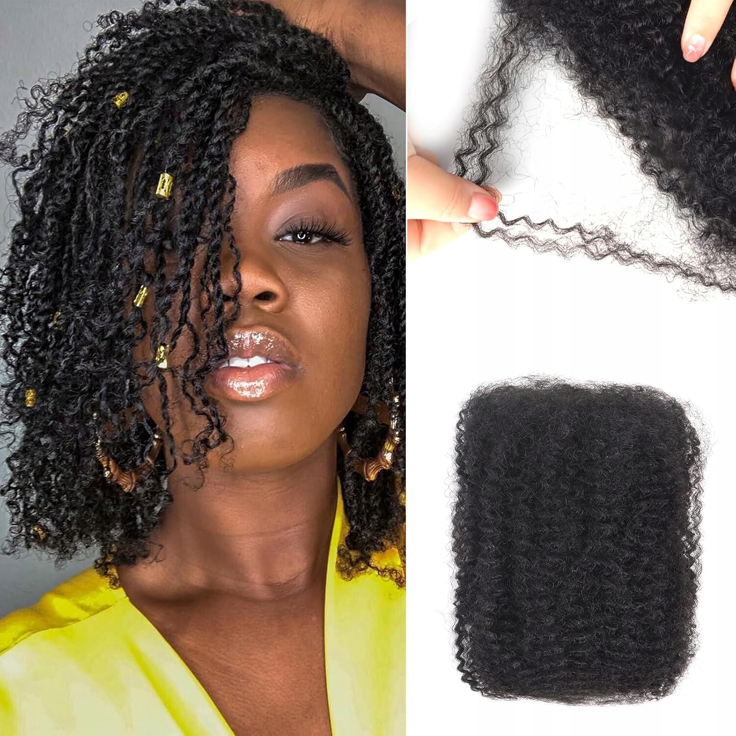 Alaleibaby Afro Kinkys Ludzkie włosy do afroloków draedlocków 30 cm czarne