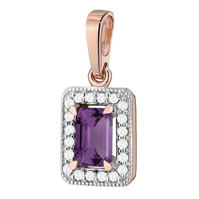 Zlatý Přívěsek Přívěsek pr. 585 s ametystem 0,50 ct a brilianty 14k