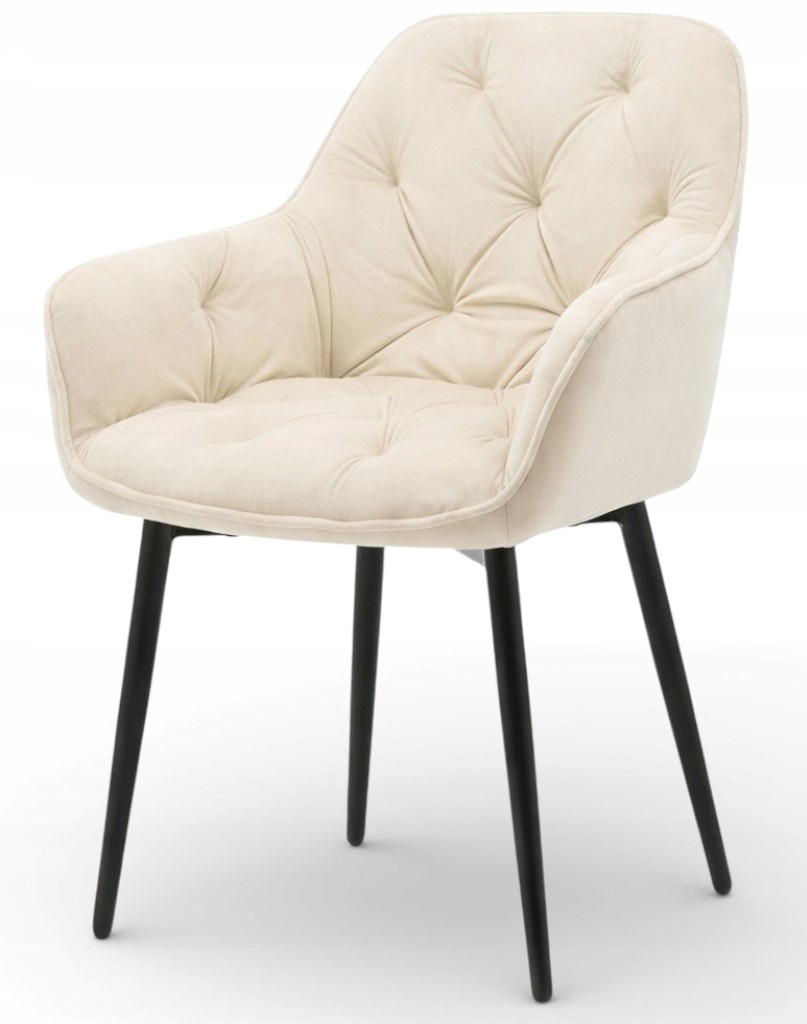 Krzesło Fotel Tapicerowany Welurowy Krem Pikowany Velvet Do Domu Hotelu