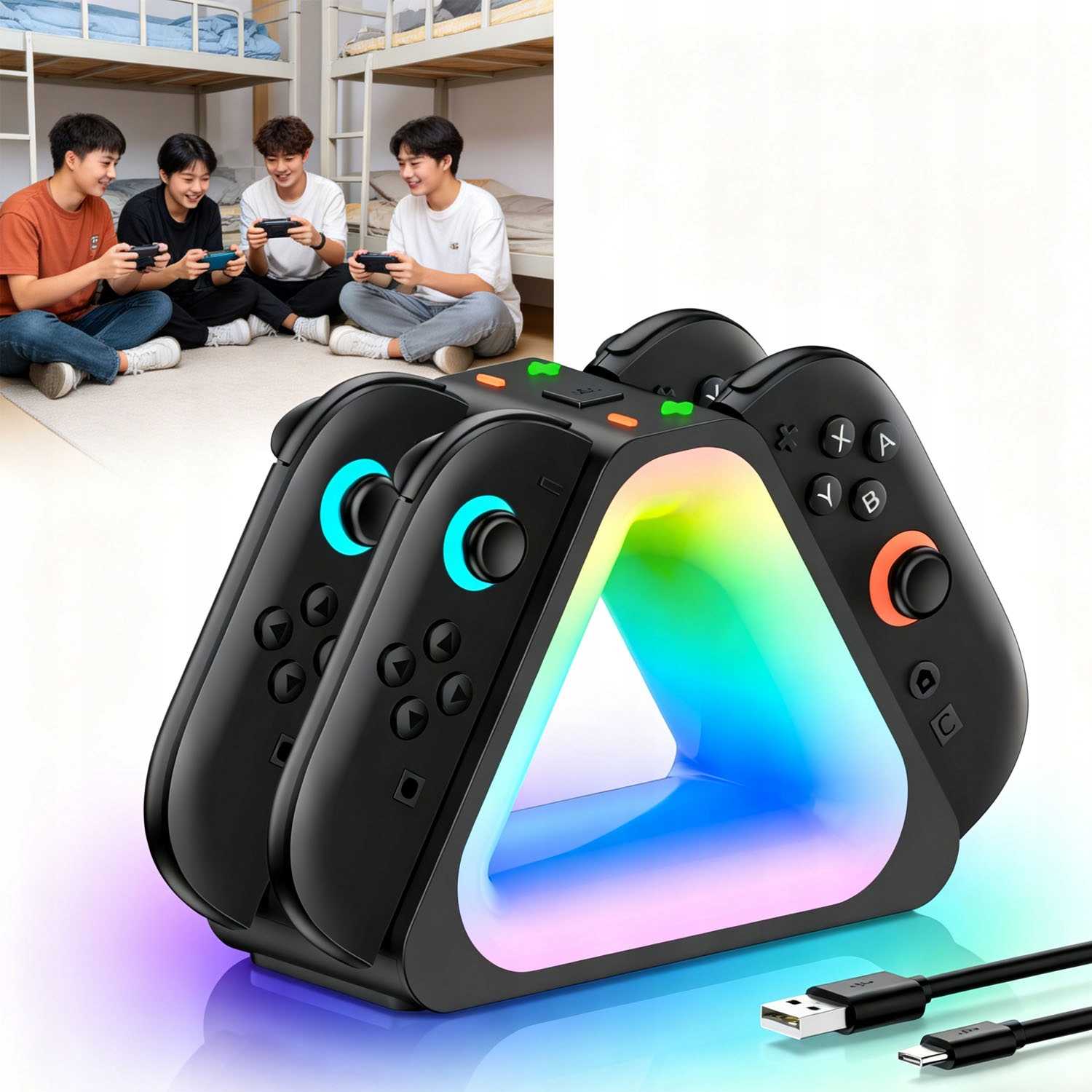 Ładowarka Stacja Dokująca Do Switch 2 Na 4 Kontrolery Magnetyczna Rgb