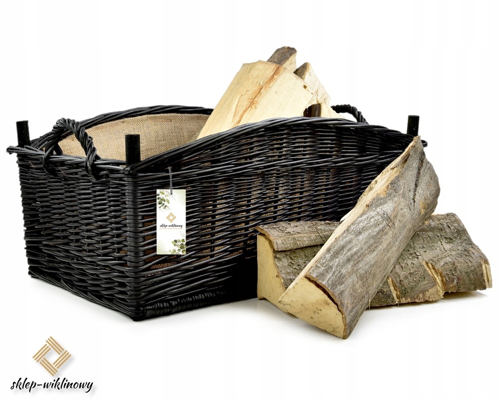 Koš na krbové dřevo s Jutou Černý koš na palivo Nádoba 60 cm