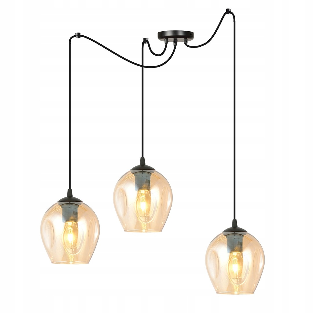 Závesná lampa Emibig Level 3 bodová, čierna, medové loftové tienidlo nad stôl E27
