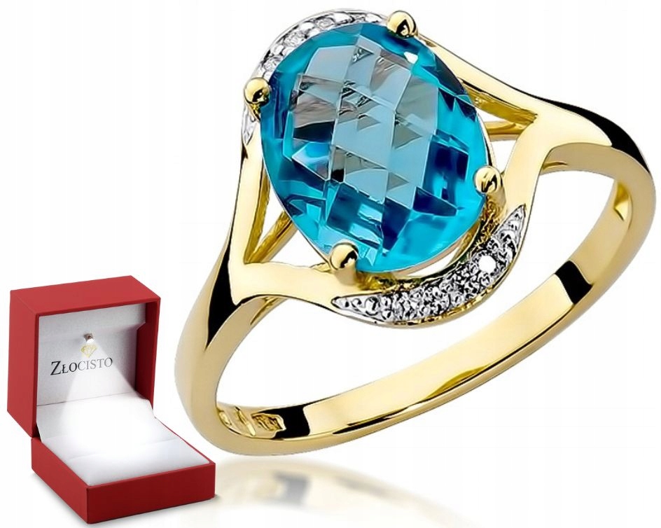 Pierścionek Topaz Brylanty 585 Grawer