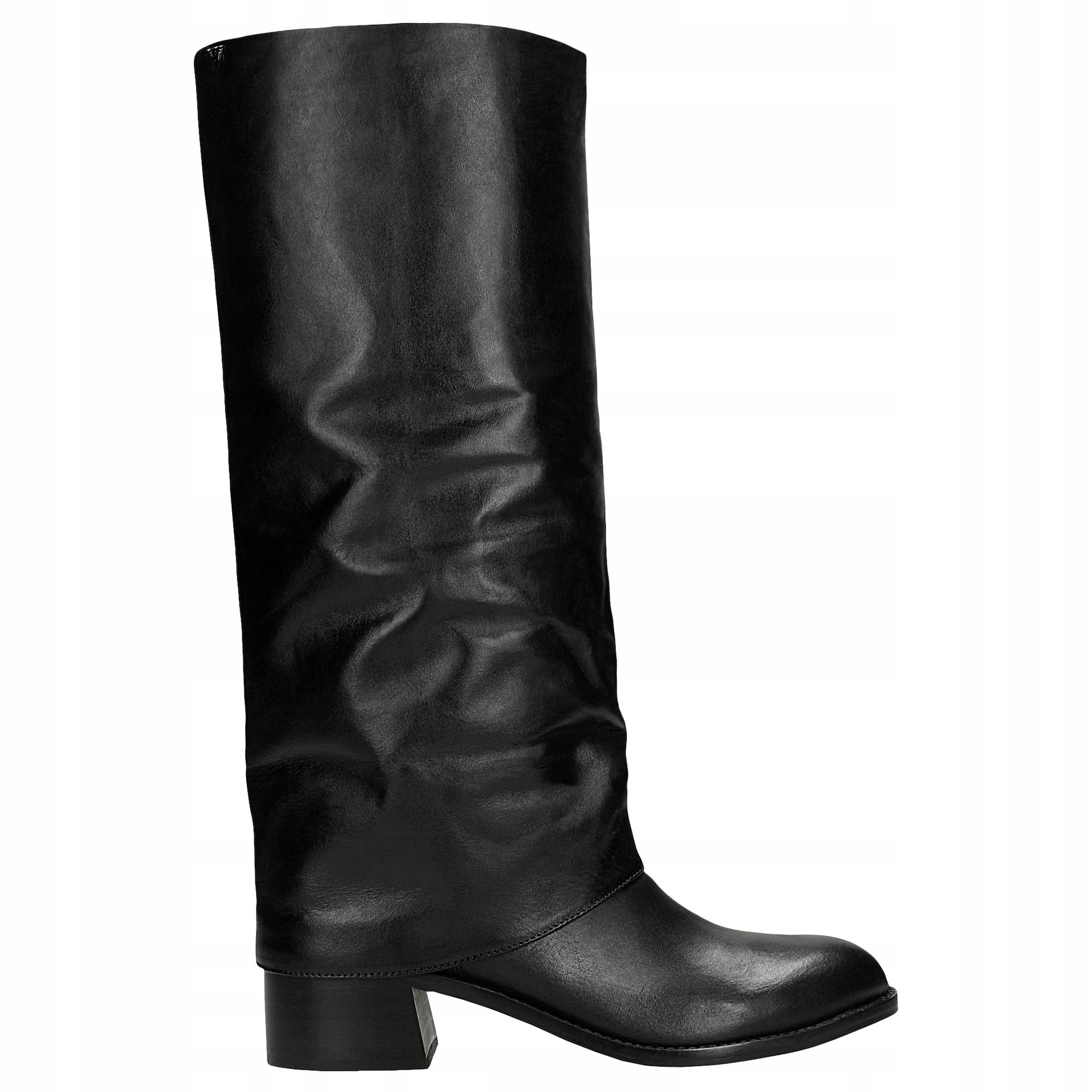 Dámské kožené kozačky s vysokým svrškem a jemným nařasením, velikost vel.