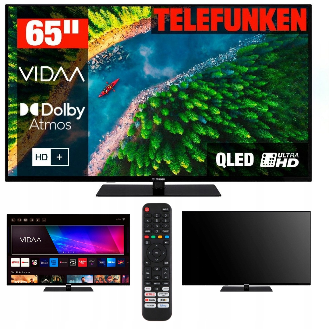 Telewizor Smart Tv 65" Qled Telefunken D65Q850M8CWI Vidaa 4K Hdr Bezramkowy