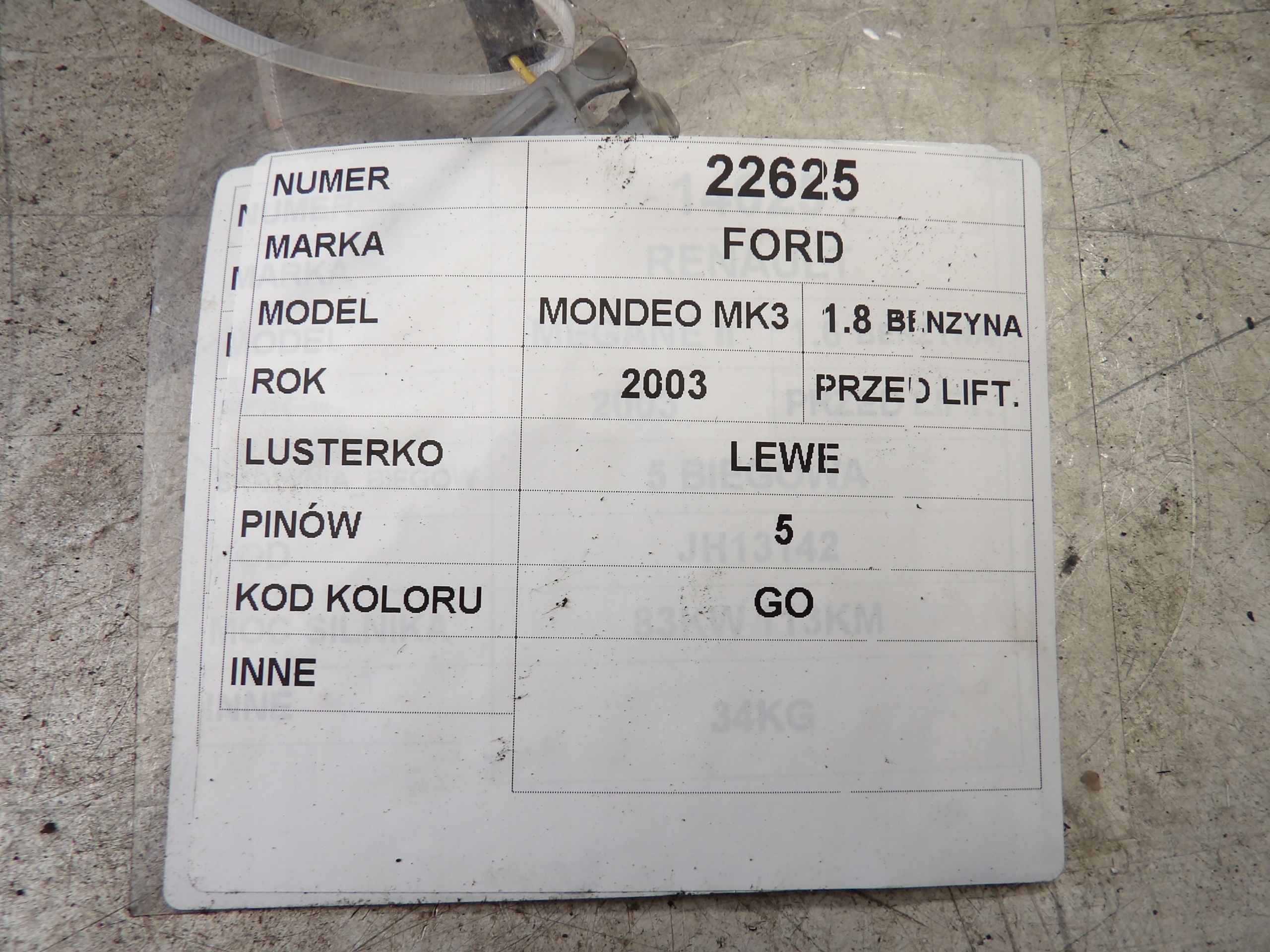 Ford Mondeo MK3 mirror left 5 vertical lak. G0