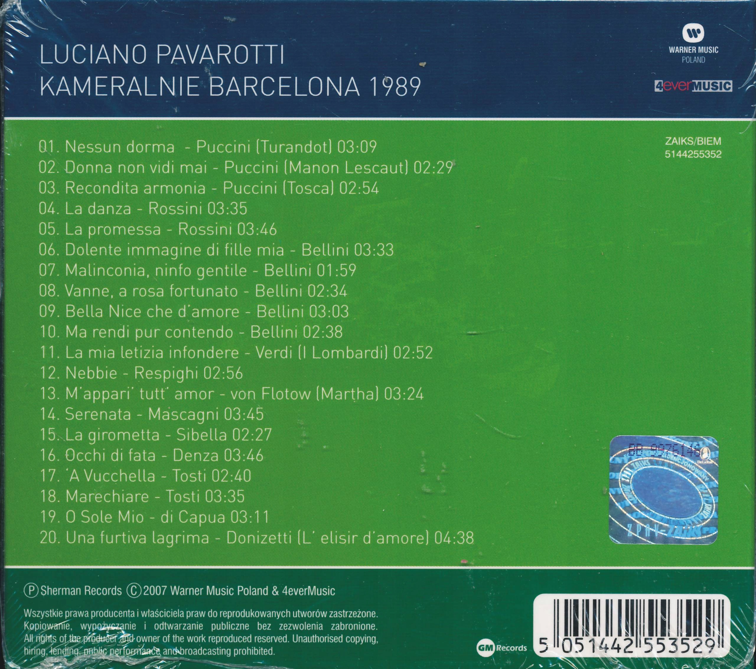 Sklepy,　14744629454　w　Luciano　Ceny　Barcelona　Kameralnie:　CD　Opinie,　1989　Pavarotti