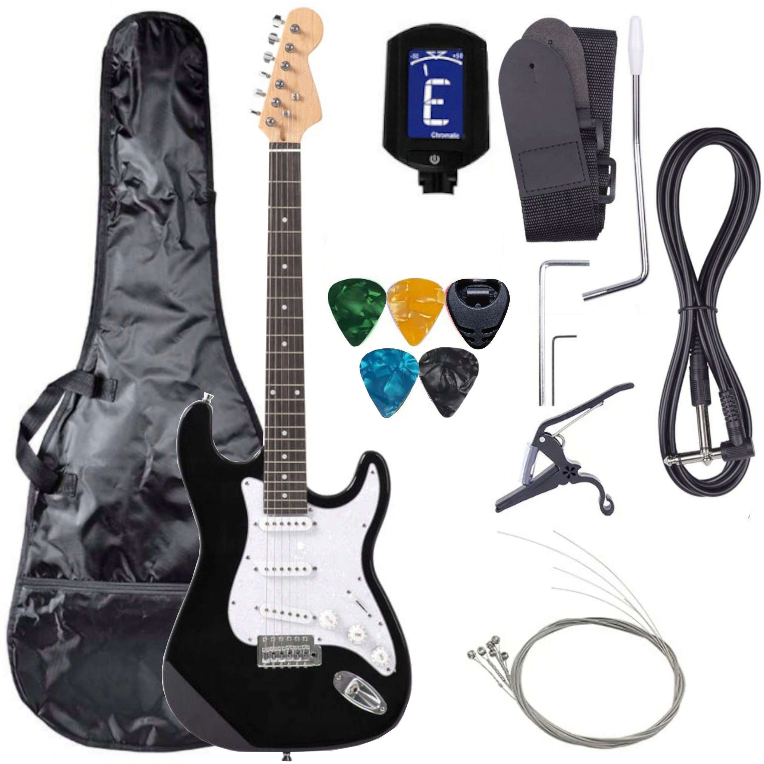Gitara Elektryczna Zestaw Akcesoria Gratisy Kostki Struny Rockowa Gitara