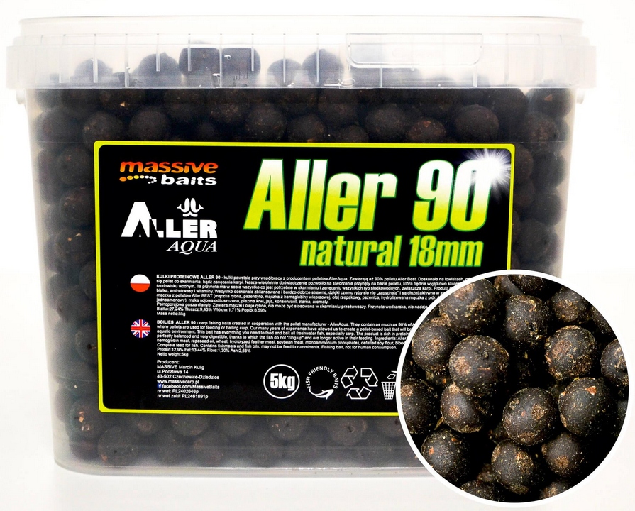 Kulki Zanętowe Massive Baits Aller 90 Natural 18mm 5kg