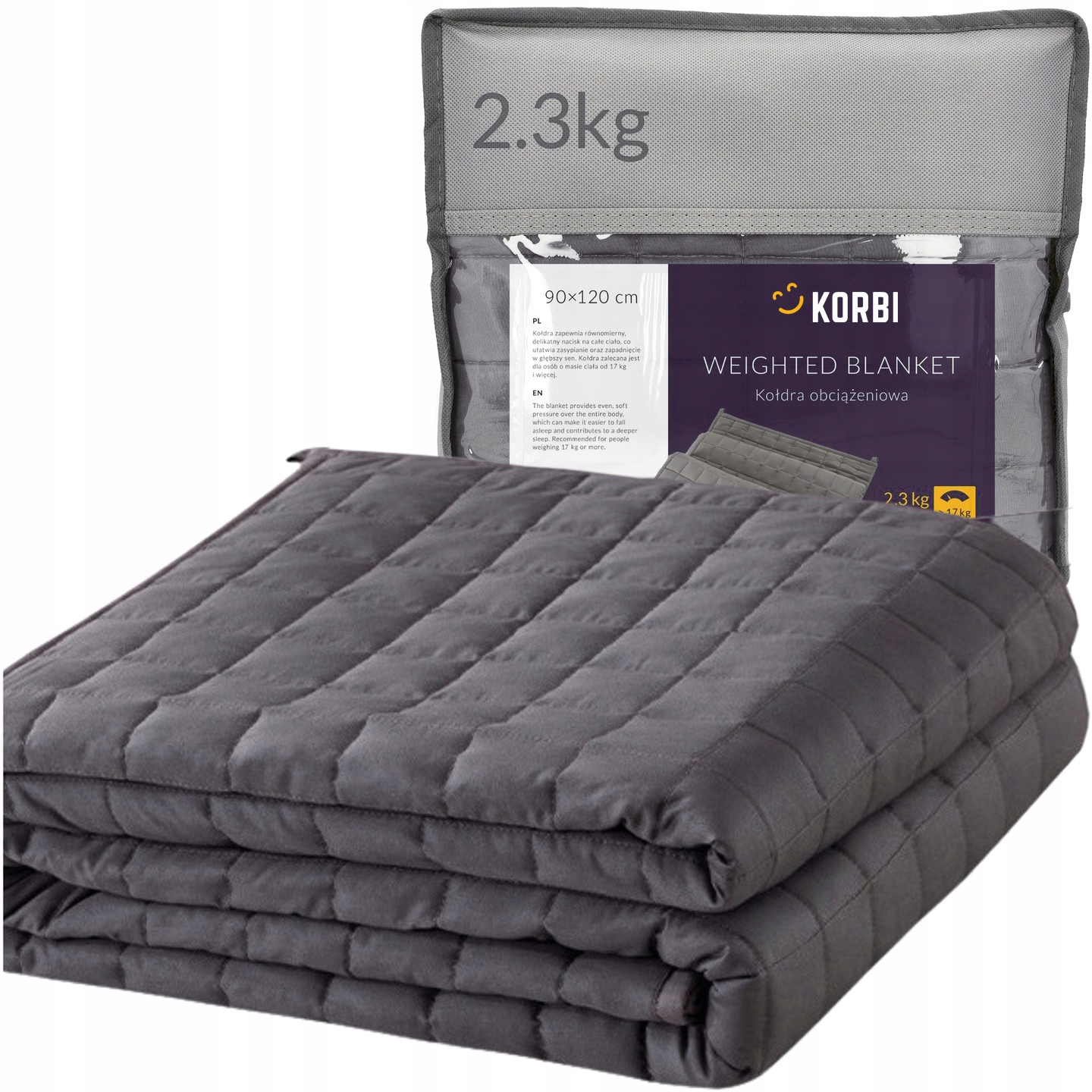 Kołdra Obciążeniowa Koc Sensoryczny Antystresowy Torba 90x120 2,3 kg Korbi