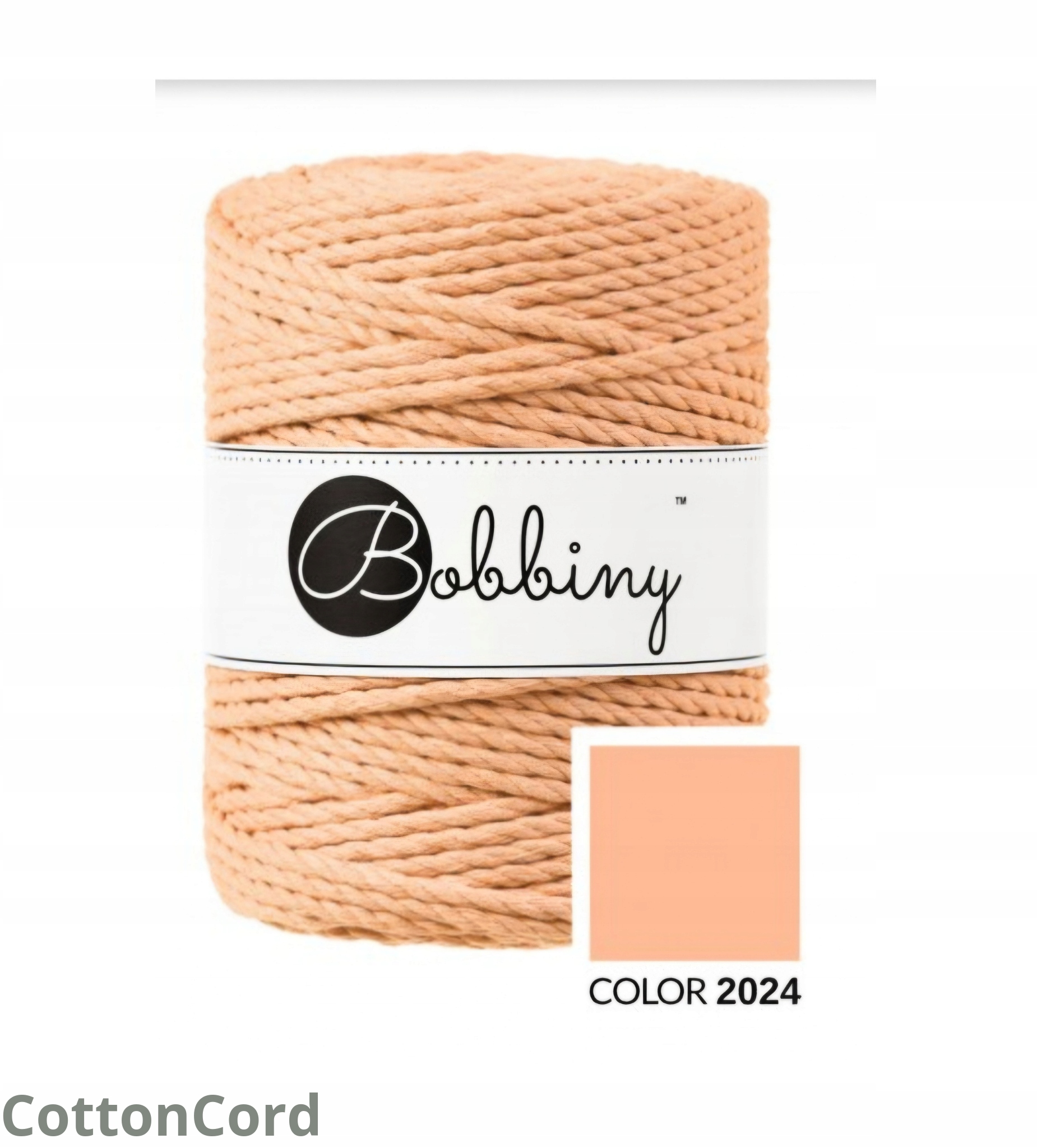 Bobbiny šňůra na macramé trojitě kroucená 3PLY 5mm 100m Broskvová