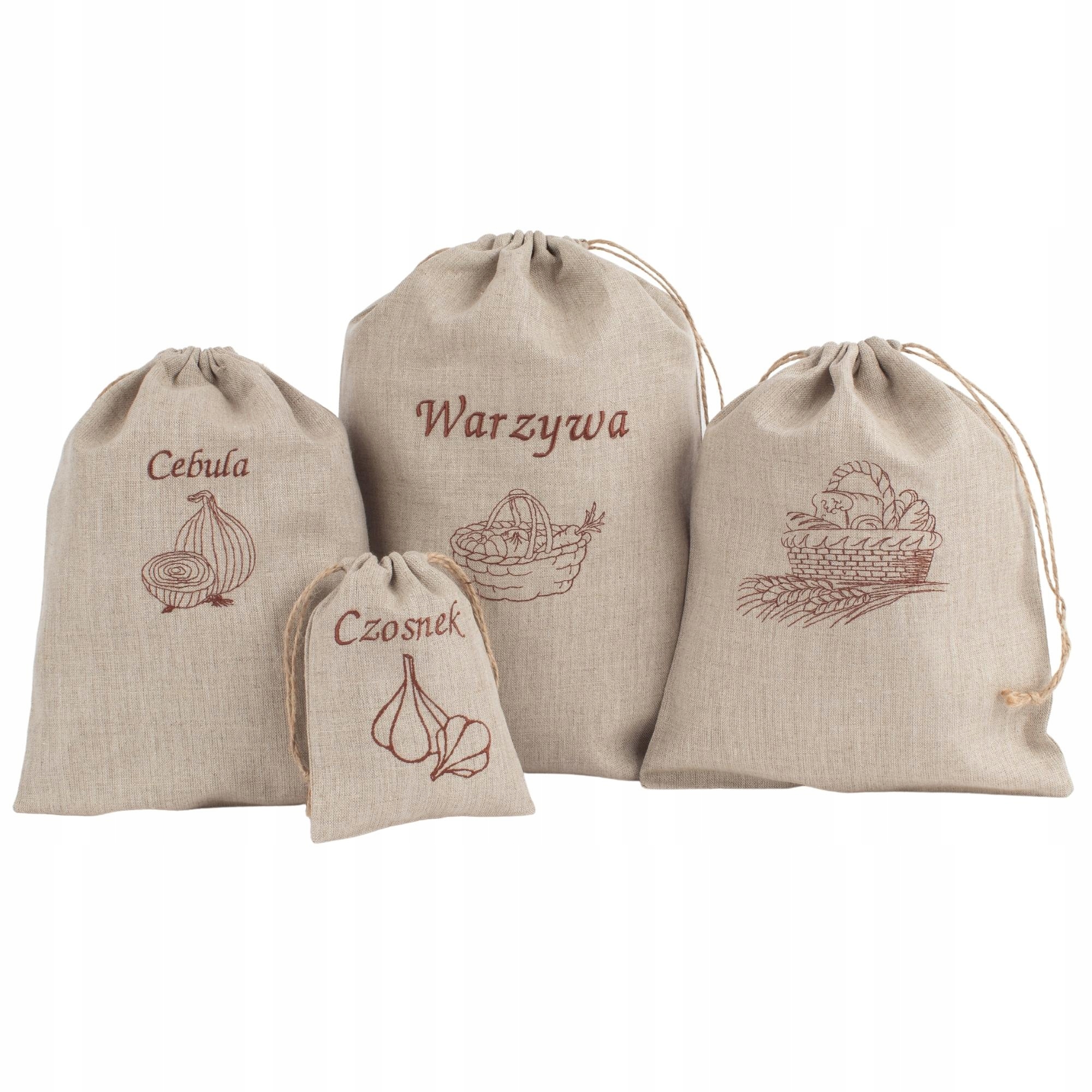 

4 worki lniane: pieczywo, cebula, czosnek, warzywa