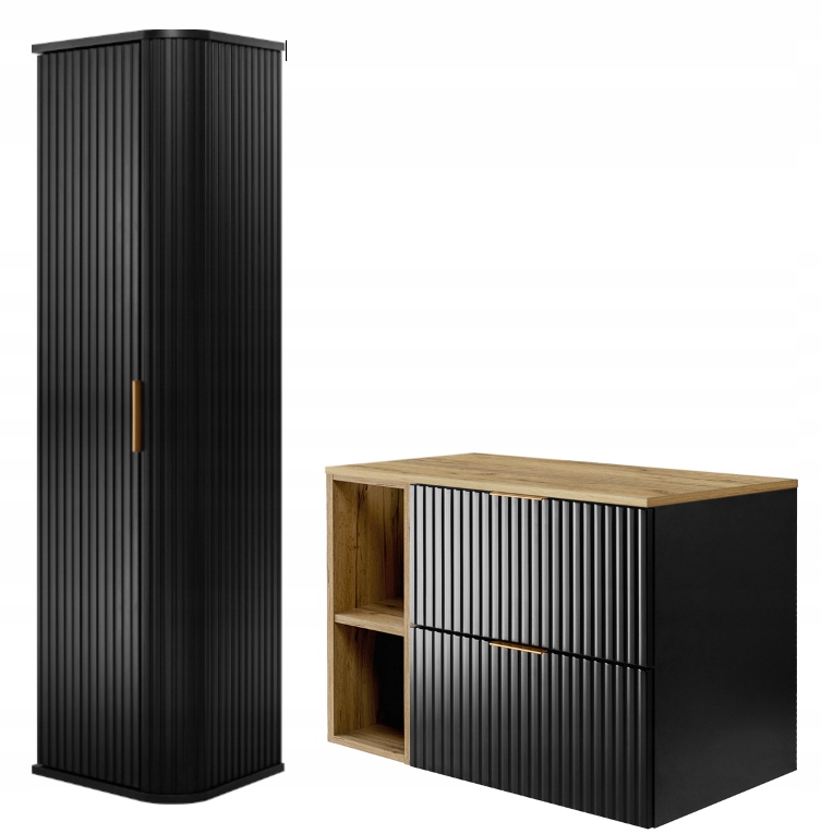 Koupelnová sada pod umyvadlo Závěsná skříňka 80 sloupků Černá Ryfle