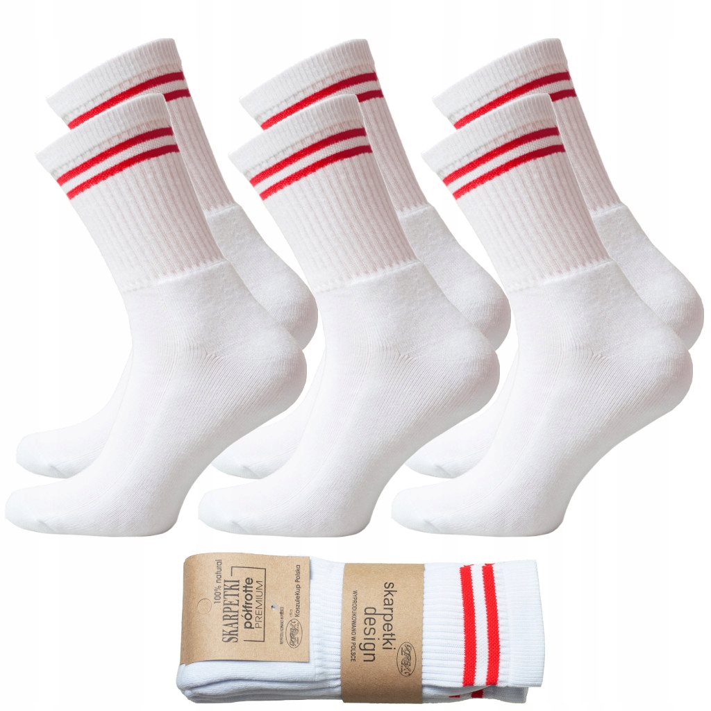 

Skarpety sportowe Pół-frotte Białe czerwone paski