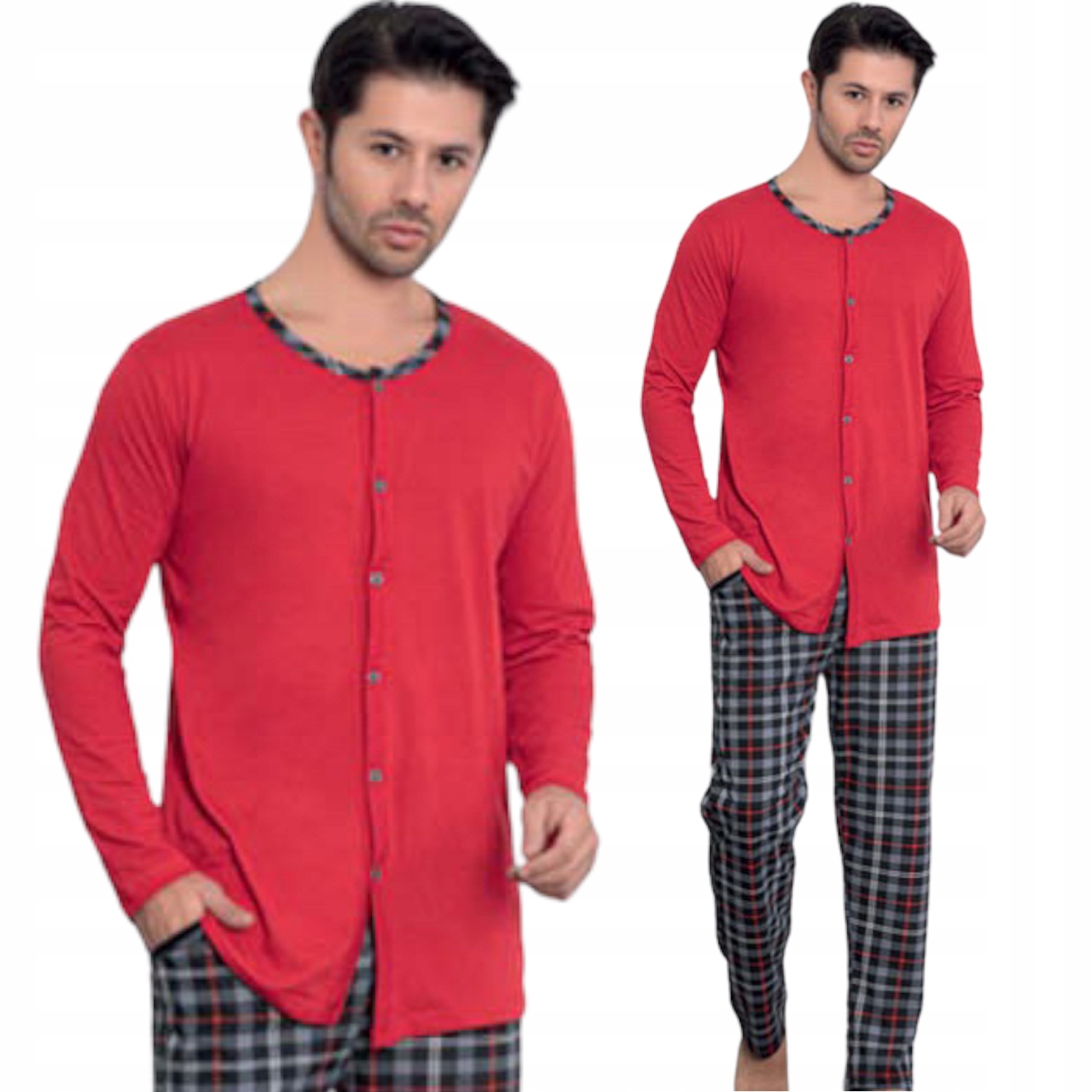 PIŻAMA MĘSKA DŁUGI RĘKAW CAŁA ROZPINANA/BAWEŁNA