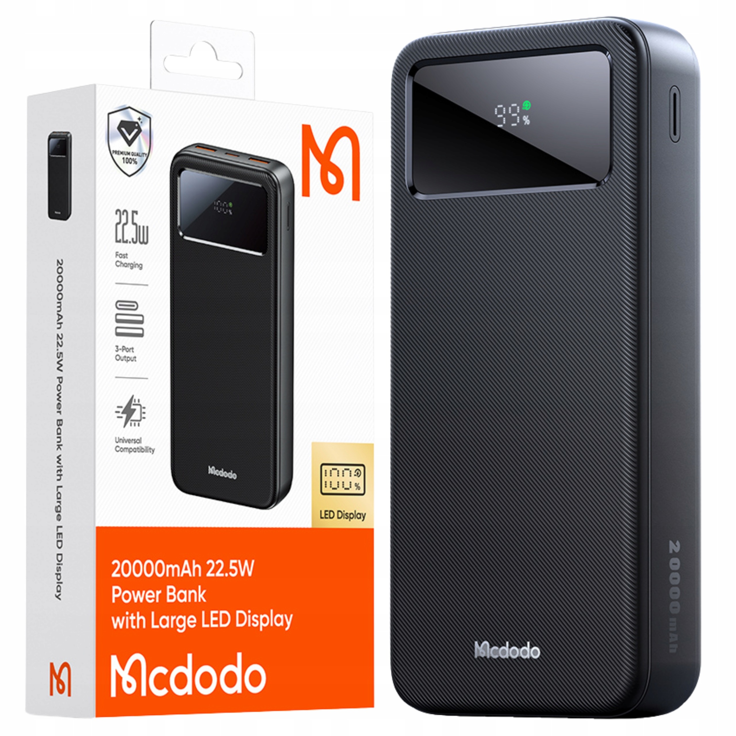 Mcdodo Velká Powerbanka 20000 Mah Rychlé Nabíjení 3 X Usb-c Usb-a Černá