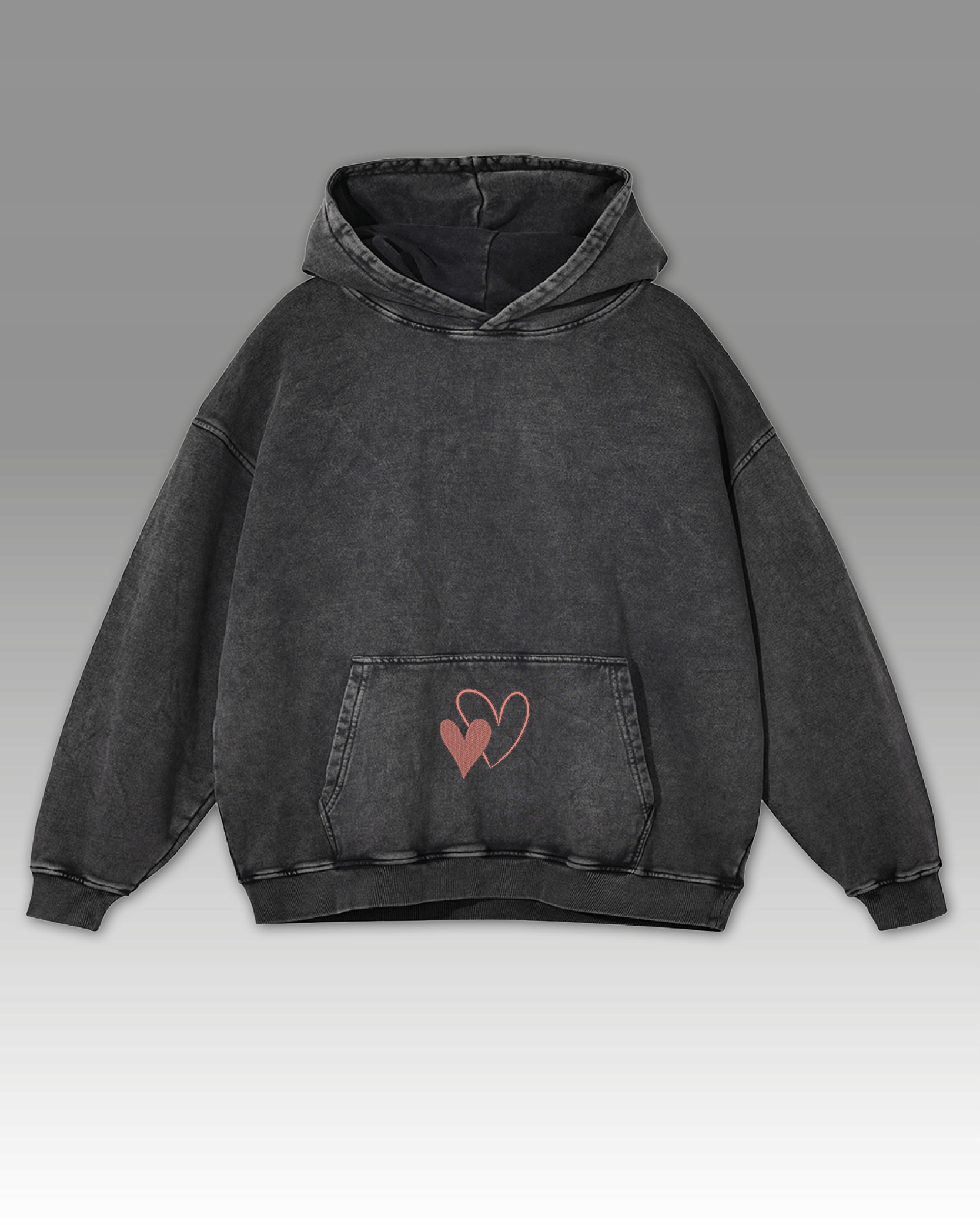 Mikina Výšivka s motivem srdcí Efekt praní Zamilovaní do Valentýna Grafit L