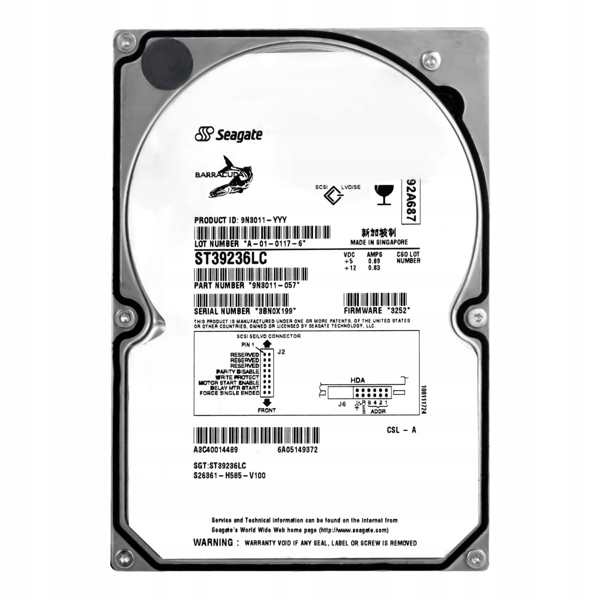 Fujitsu A3C40014489 S26361-H585-V100 9,1 Gb 7,2K Scsi U160 3,5'' ST39236LC