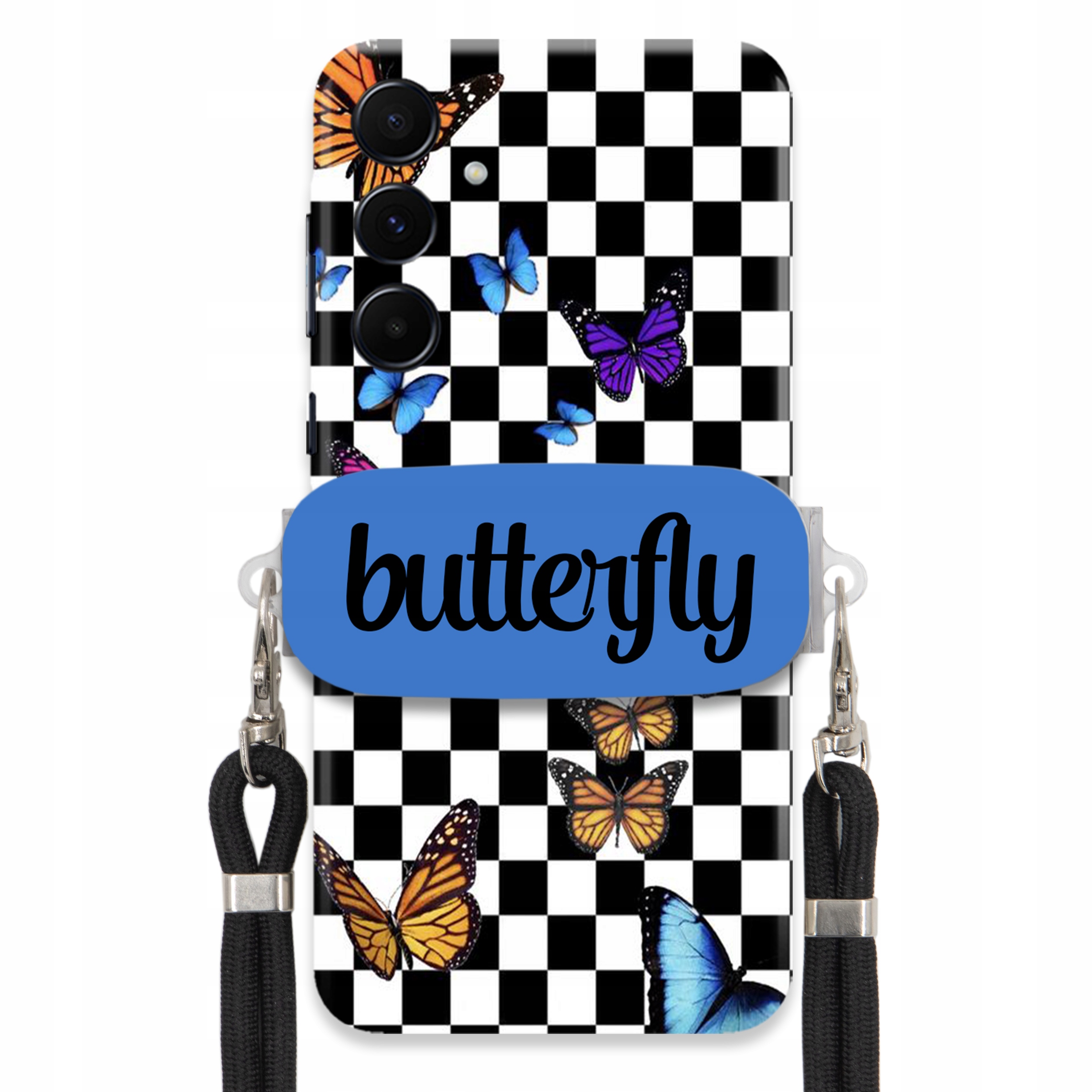 Puzdro Na Samsung A55 5G Puzdro S Obdĺžnikovým Držiakom Čierne Vodítko Butterfly Motýle