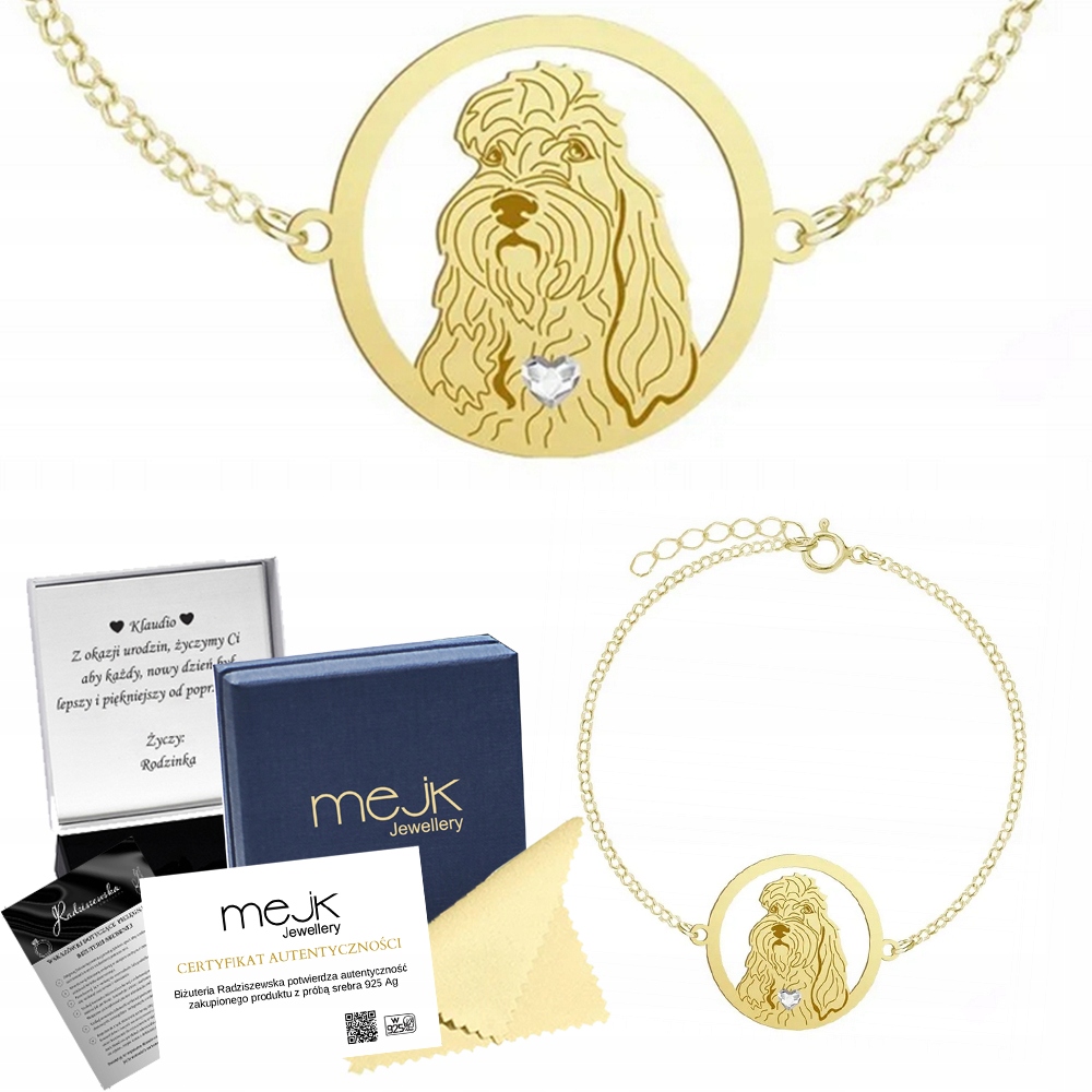 Zlatý náramek Grand Basset Griffon Vendeen 925 Dedikace Gravírování Bonus