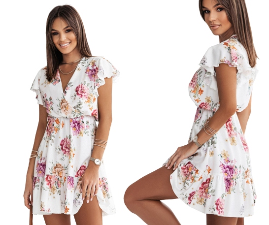 

rozkloszowana sukienka z falbaną, Xs/s