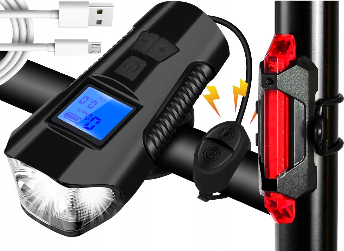 

Lampa Rowerowa Led Przednia +tylna Licznik Klakson