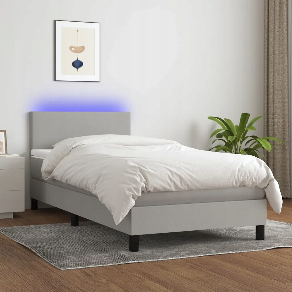 Box spring postel s matrací a Led světle šedá 90x190 cm textil Šedá 3132957