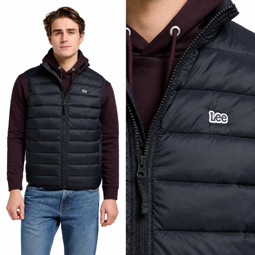 Lee pánská černá bunda bez rukávů Collar Puffer Vest Black M