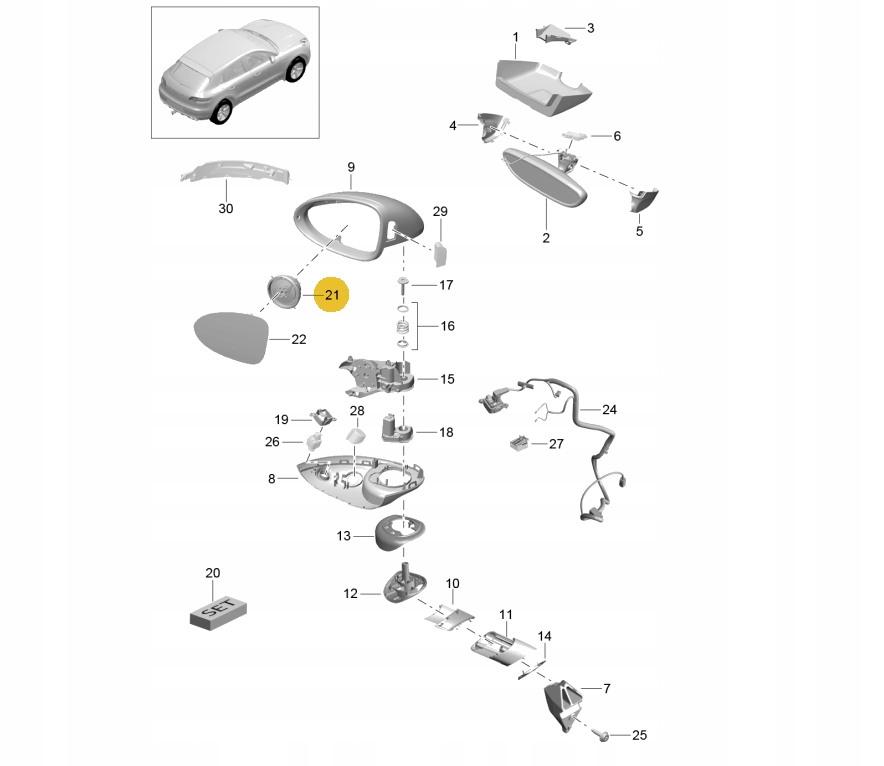 Mechanizm regulacji lusterka Porsche Macan