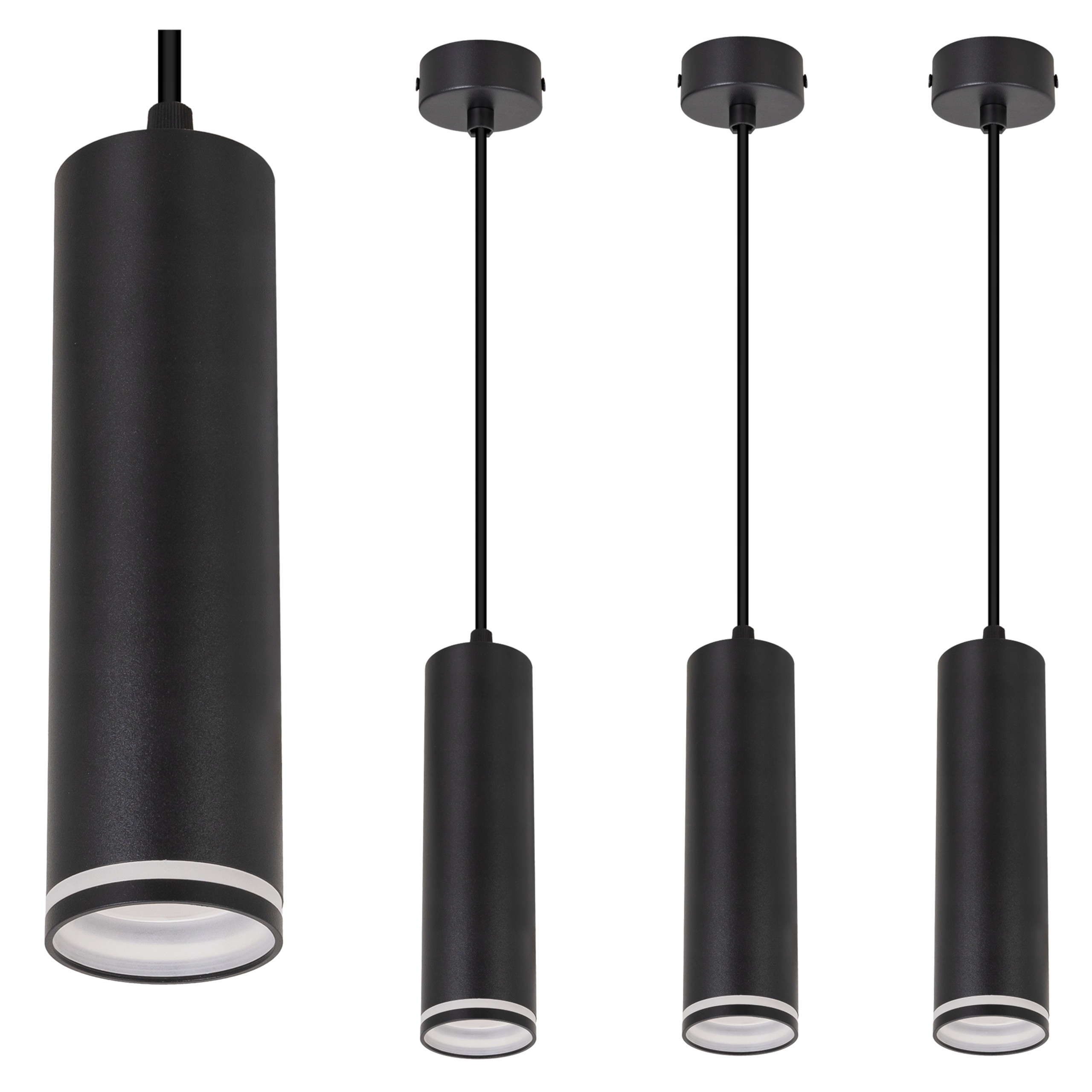 Lampa wisząca zwis żyrandol sufitowa tuba GU10 nad wyspę kuchenną czarna x3