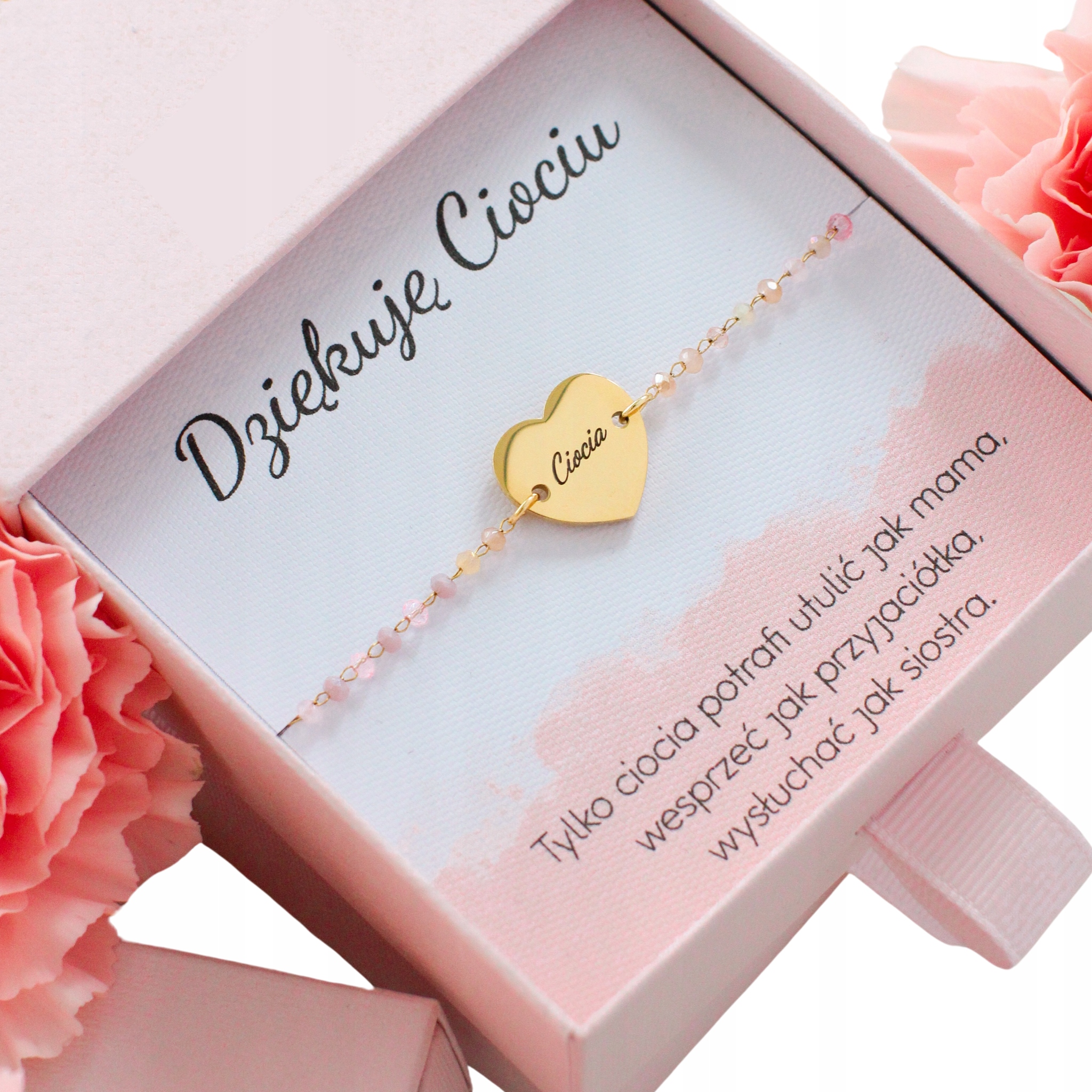 Serce z grawerem bransoletka dla cioci ze stali chirurgicznej