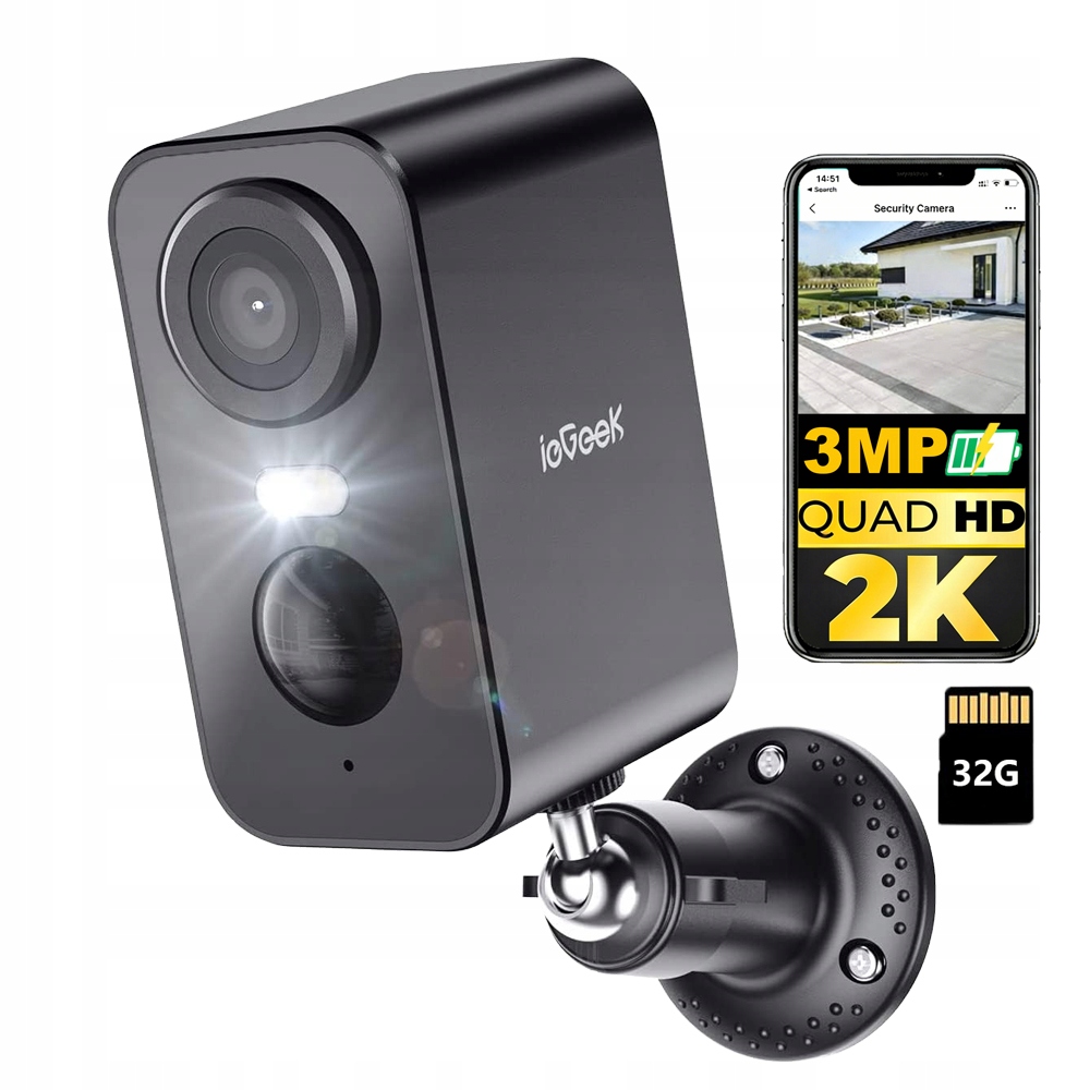 Wifi kamera na baterie Bezdrátová 2K s barevným nočním viděním s 32 Gb