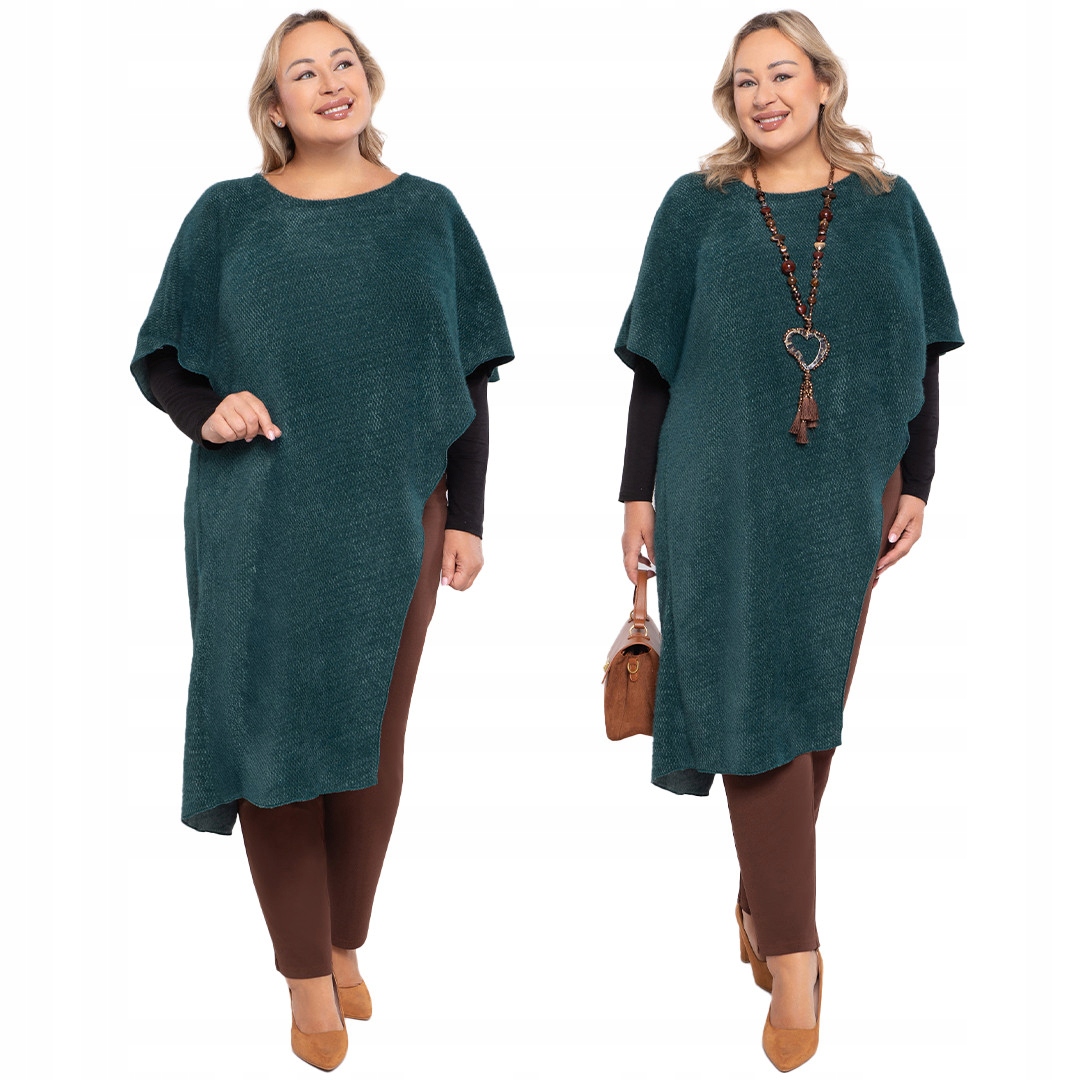 Tmavě zelené teplé asymetrické pončo 56/58