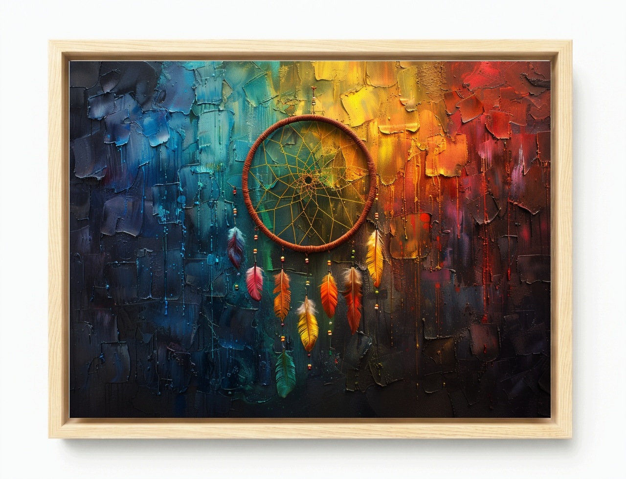 Obraz Rám Americký Box Lapač Snů Dream Catcher Barevný Amulet 80x60
