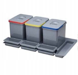 Levně Koš na odpadky 90 cm, tři nádoby 3x15 l, šedý