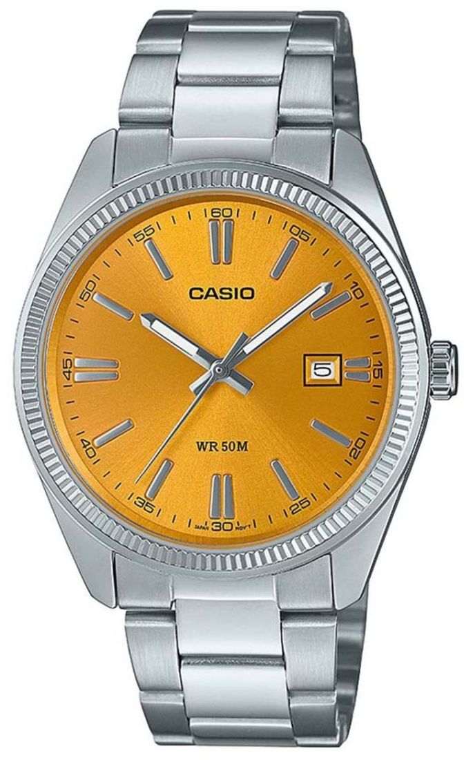 Pánské klasické hodinky Casio MTP-1302PD se žlutým ciferníkem Data WR50 Gravírování