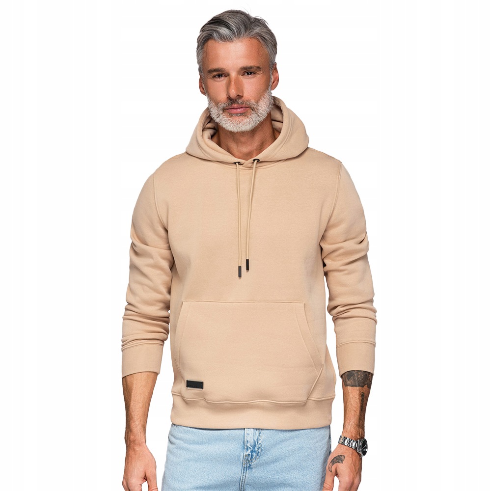 Bluza męska bawełniana z kapturem Basic beżowa V6 OM-SSBN-0161 XL