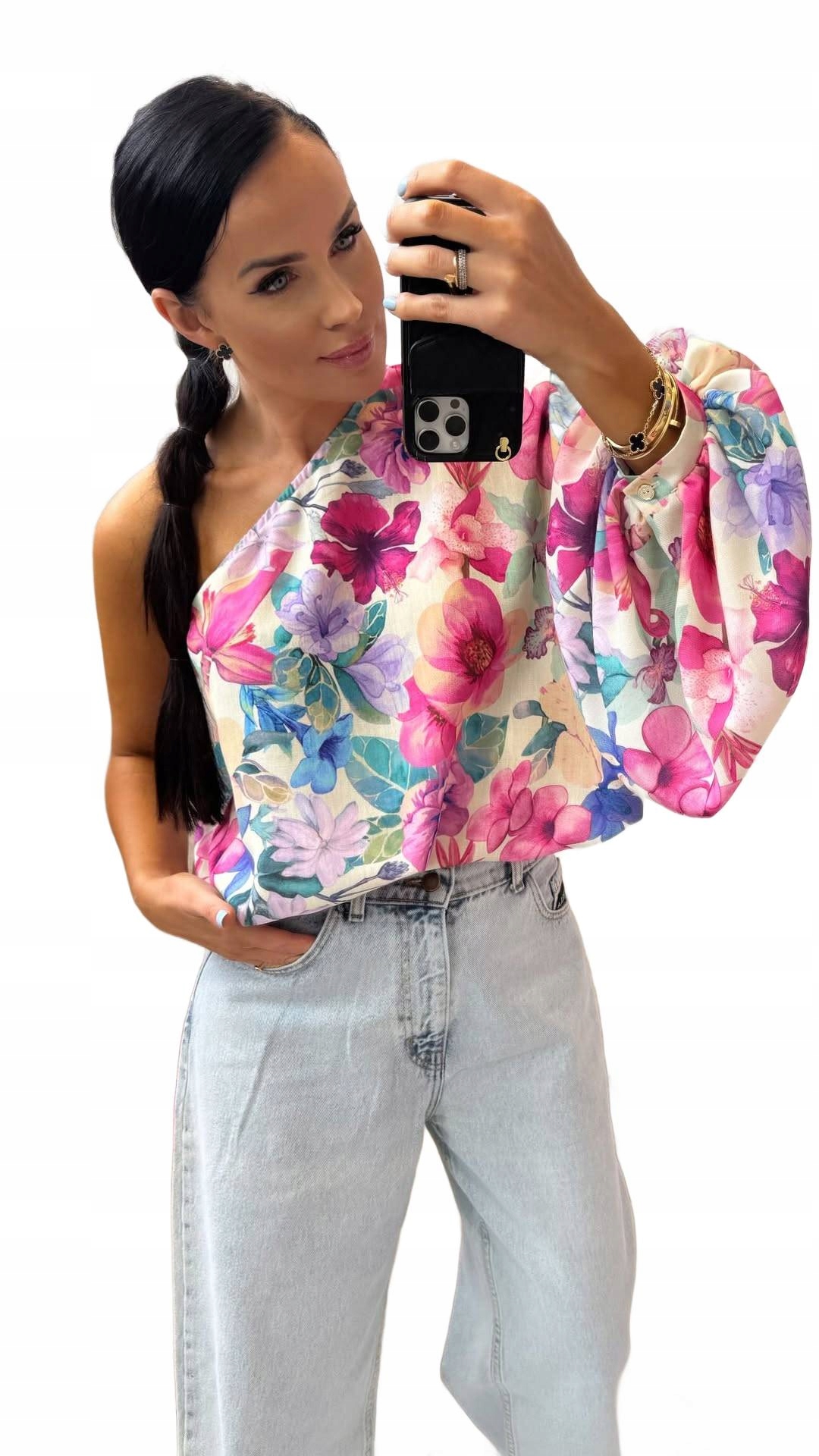 La Milla Lněná Halenka Na Jedno Rameno Květiny Multicolor Univerzální