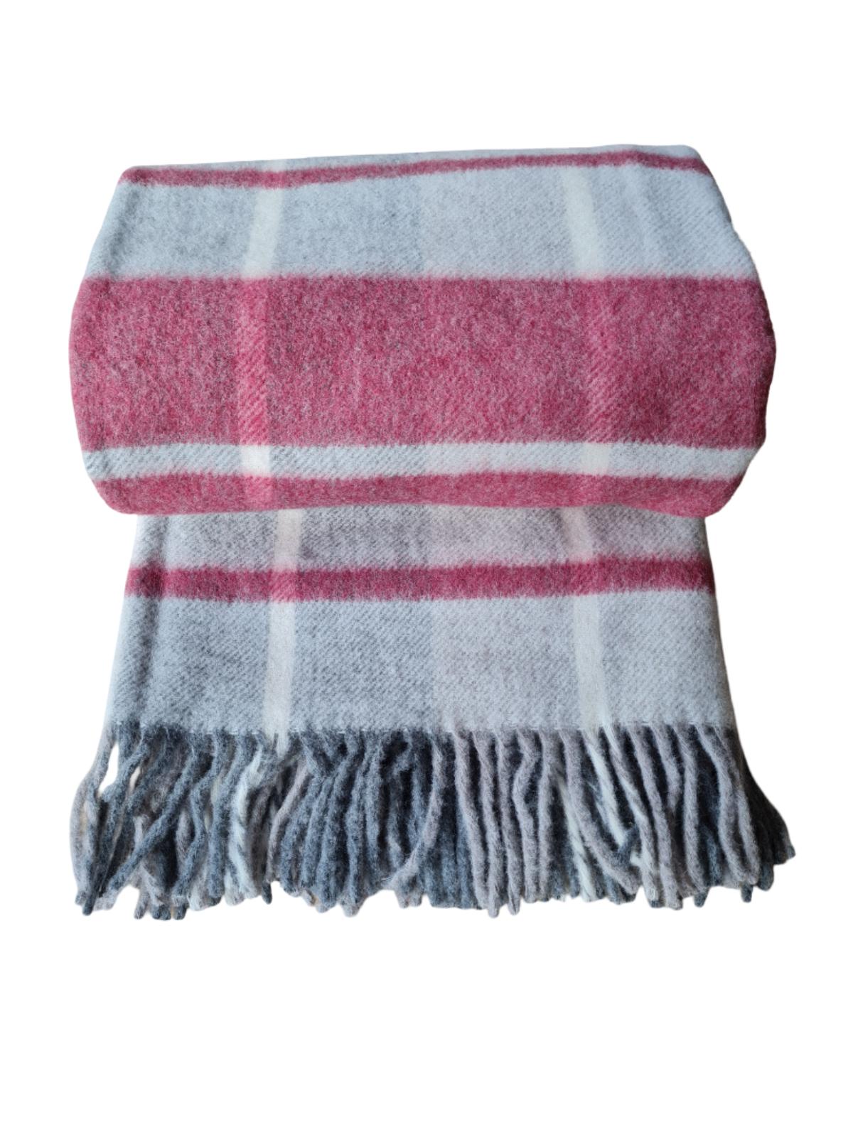 Vlněná deka s třásněmi 160 x 200 cm šedá bordó